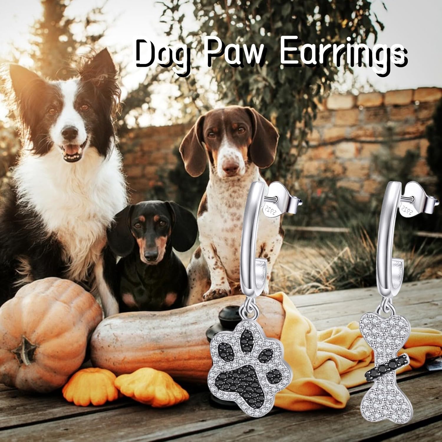 Paw Print Dangle Earrings Sterling Silver Puppy Cat Black Dog Paw Earrings paw Print Bone Jewelry Gifts for Women