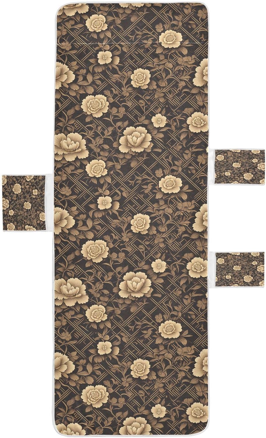 Vintage Gold Floral Black Patio Chaise Lounge Chair Cover Soft Sturdy Polyester Pool Chair Cover with Pockets for Outdoor Sunbathing Trips, 85" X 30"