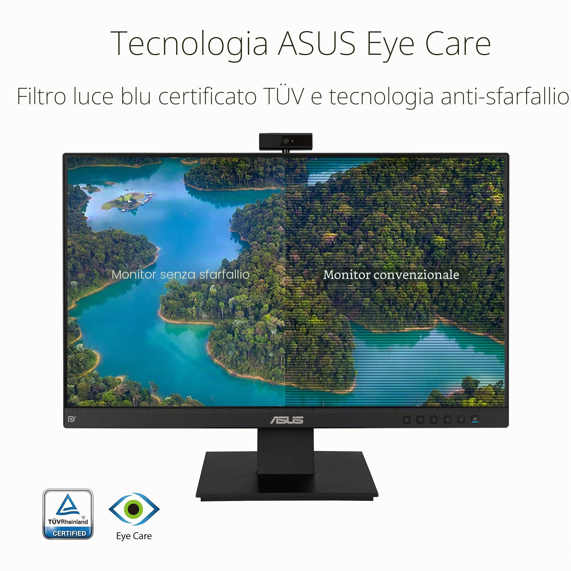 ASUS BE24EQK, Business Monitor da 23,8" IPS Full HD, Nero | Design Senza Cornice, Webcam FHD, Porta per il Microfono e HDMI, Tecnologia Low Blue Light e Anti-Sfarfallio