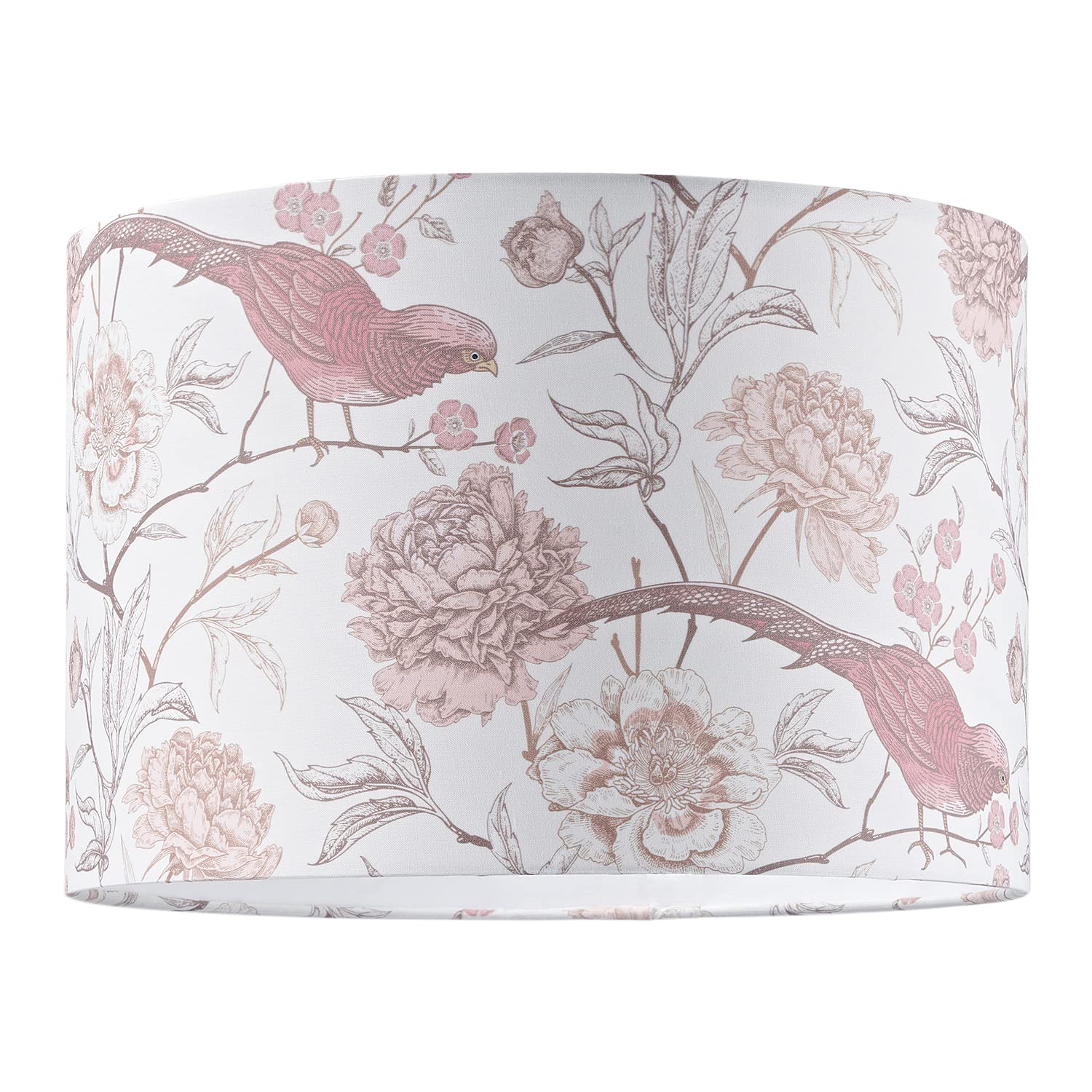 B&Q -  Traditional Cotton Lamp Shade With Pink Long Tailed Birds And Floral Decor