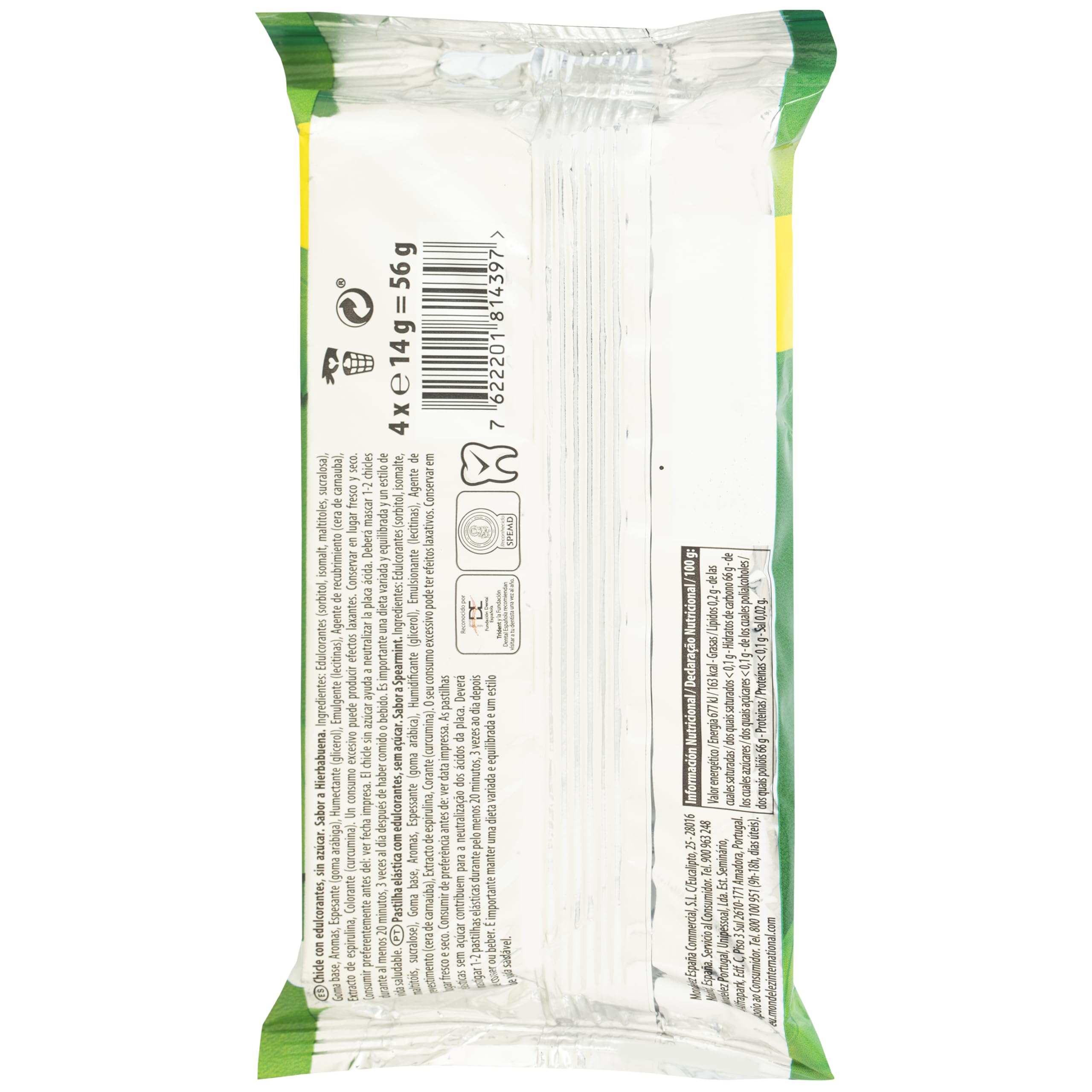 Trident Chicles Grageas Hierbabuena Sin Azúcar, 4 envases