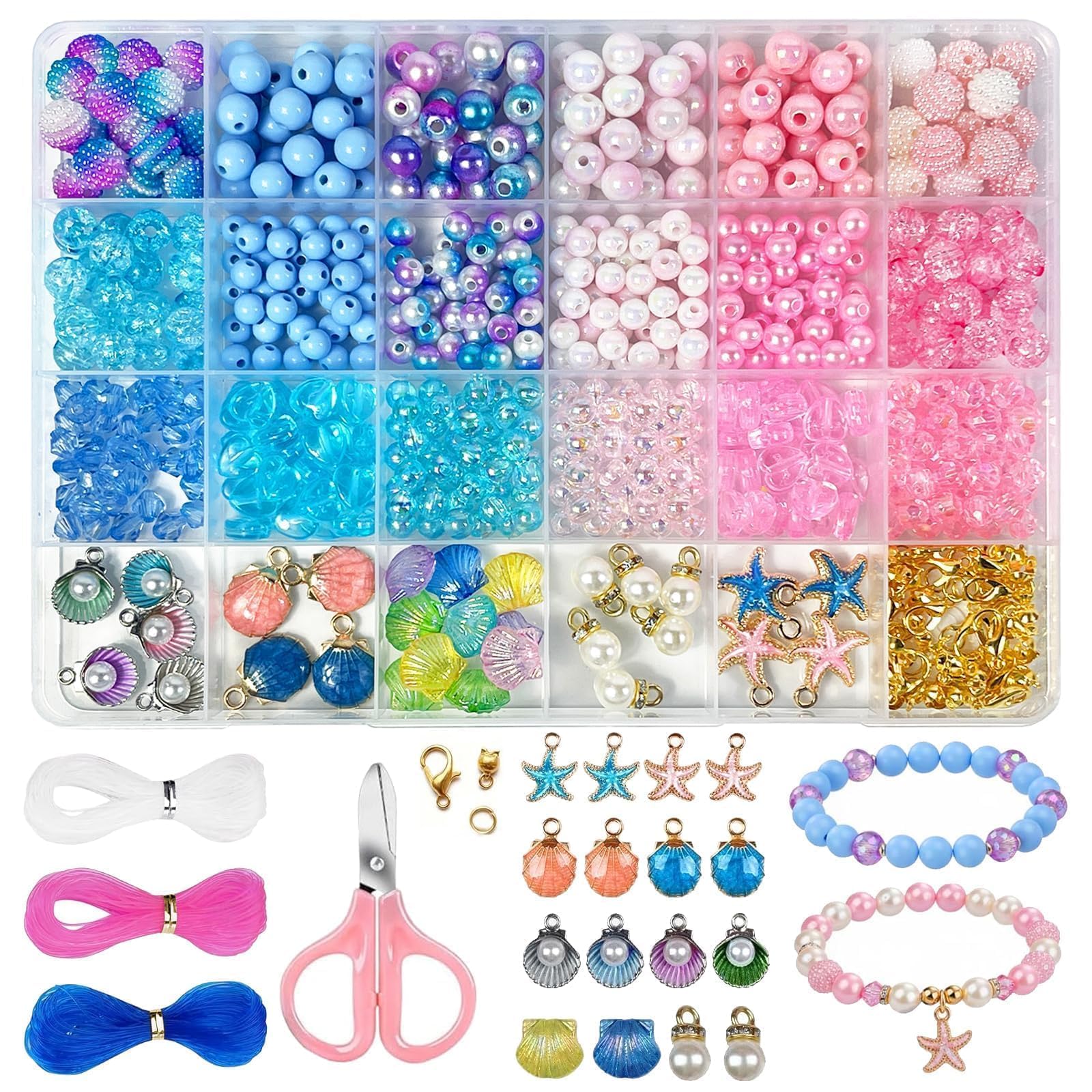 Redamancy 625 Pcs Bracelet Making Kit, 24 Colors Beads for Bracelet Making, Glass Beads for Jewelry Making, Jewellery Making Kit, Beads for Crafting, Bracelet Beads, Glass Beads for Bracelet Making