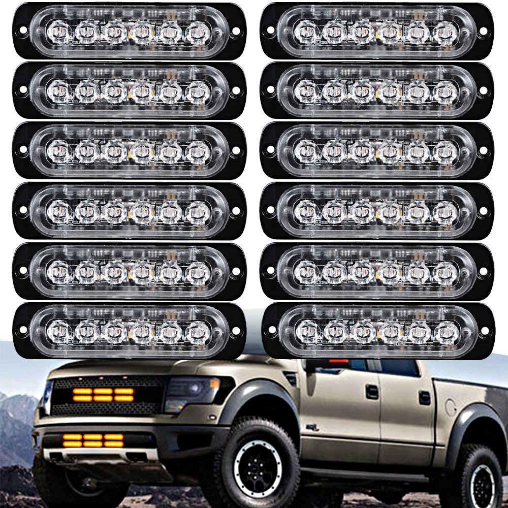 12pcs Ultra Slim Amber LED Side Strobe Light Warning Emergency Caution Construction Compatible with Truck Van SUV