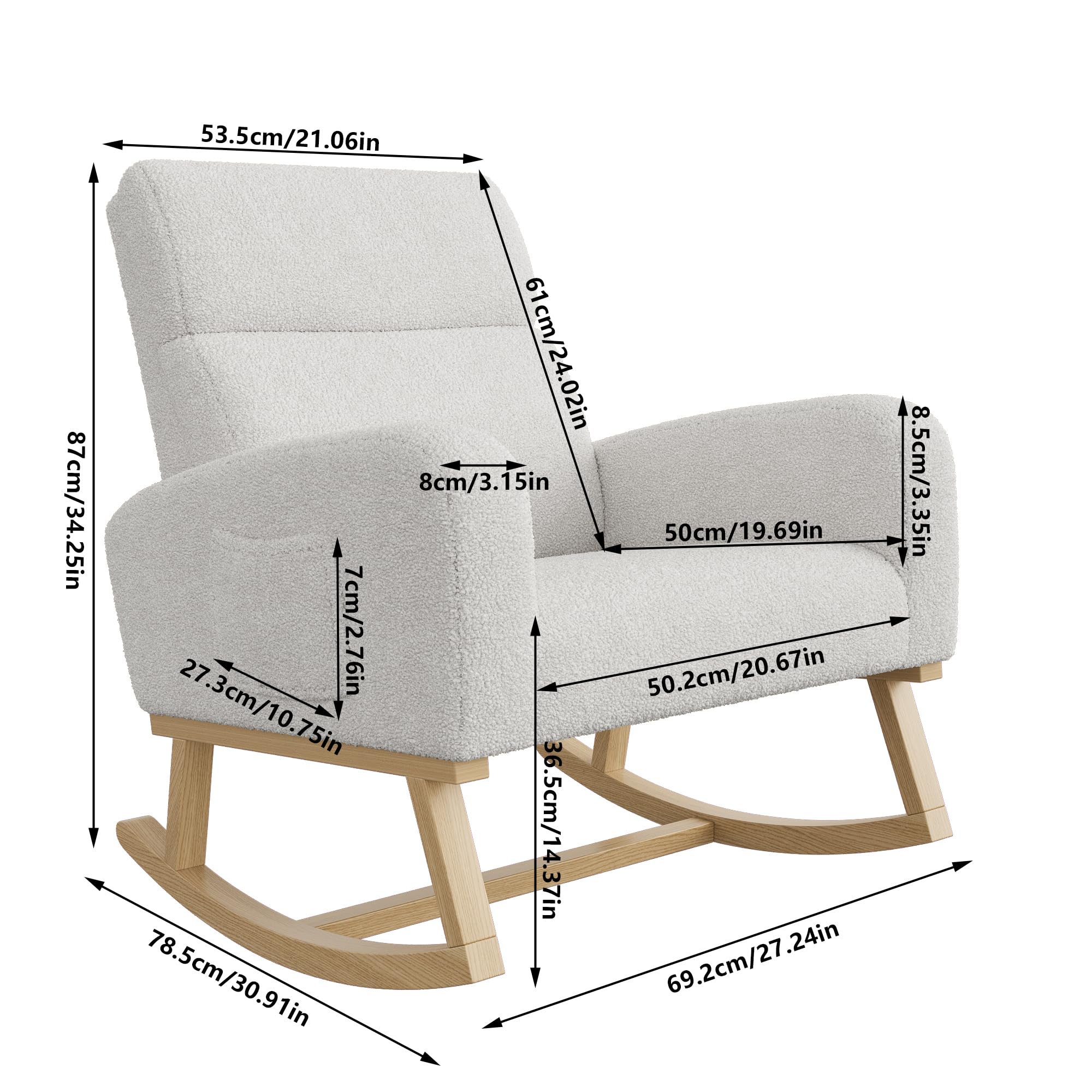 Mecedora para relajarse, sillón balancín, silla de lactancia, silla basculante con tejido de peluche y cojín lumbar y 2 bolsillos laterales, cómoda silla de lectura para salón (gris oscuro)