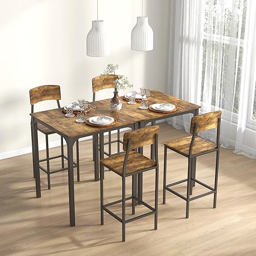 Miniatura 2 de 3 Counter Height Bar Table and Chairs Set, Small Dining Table Set for 2, Square Kitchen Table and Stools with Steel Frame, Rustic Brown and Black