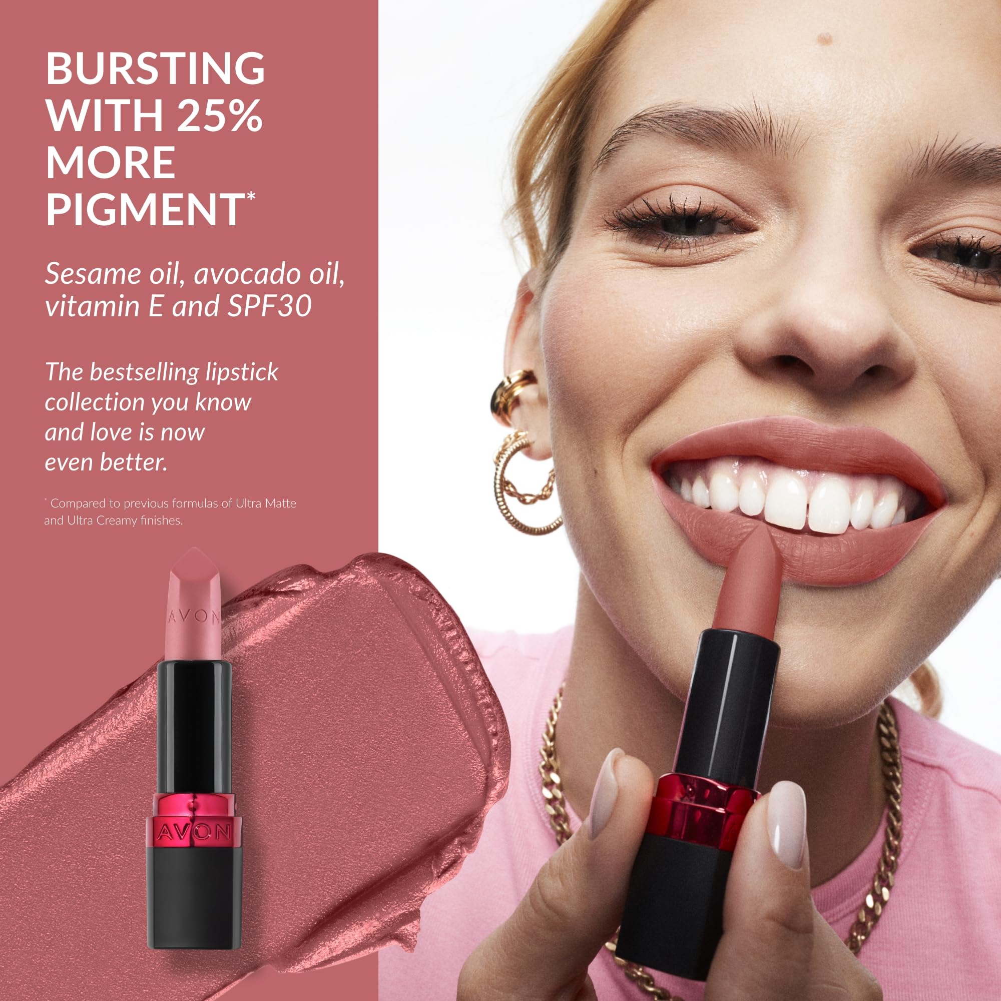Avon Ultra Matte Lipstick Pink Passion with Vitamin E, Avocado Oil and Sesame Oil for Comfortable Coverage that Won't Cake - Image 4