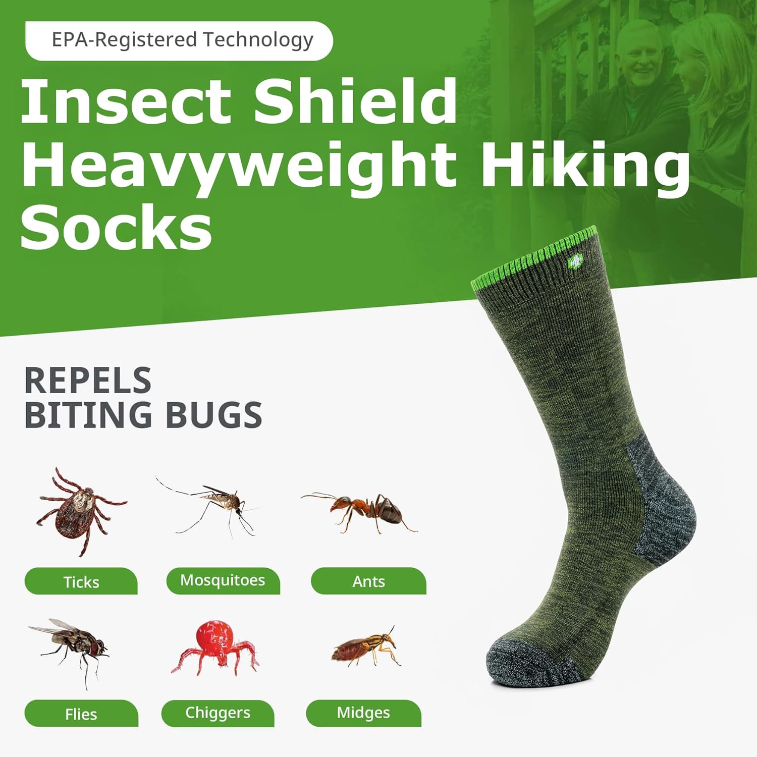 Insect Shield Heavyweight Hiking Walking Socks, Stretchy and Comfortable Crew Socks with Padding and Tick Protection - Image 3