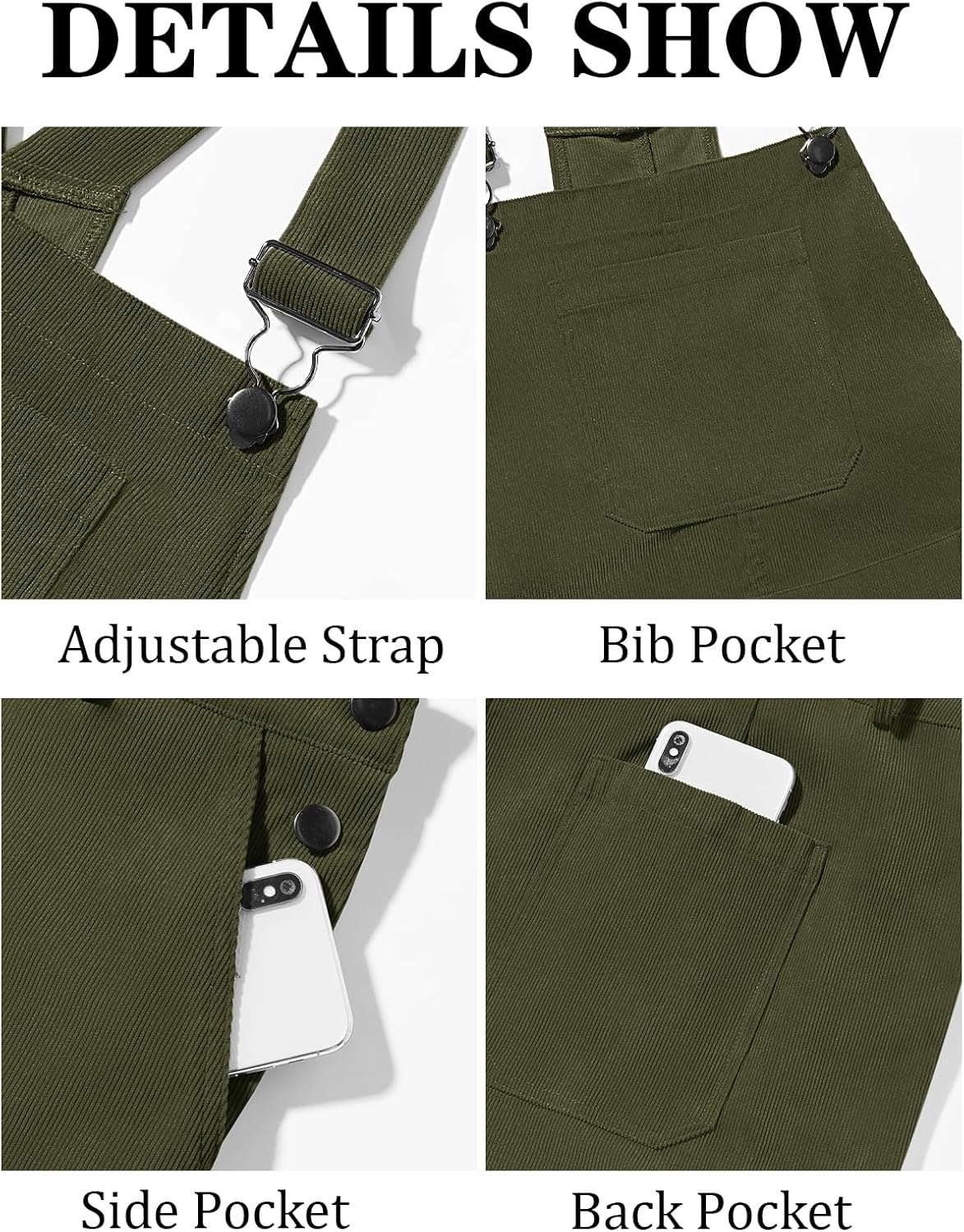 Runcati Mens Corduroy Bib Overalls Workwear Fashion Casual Jumpsuit Adjujstable Strap Romper Coverall - Image 5