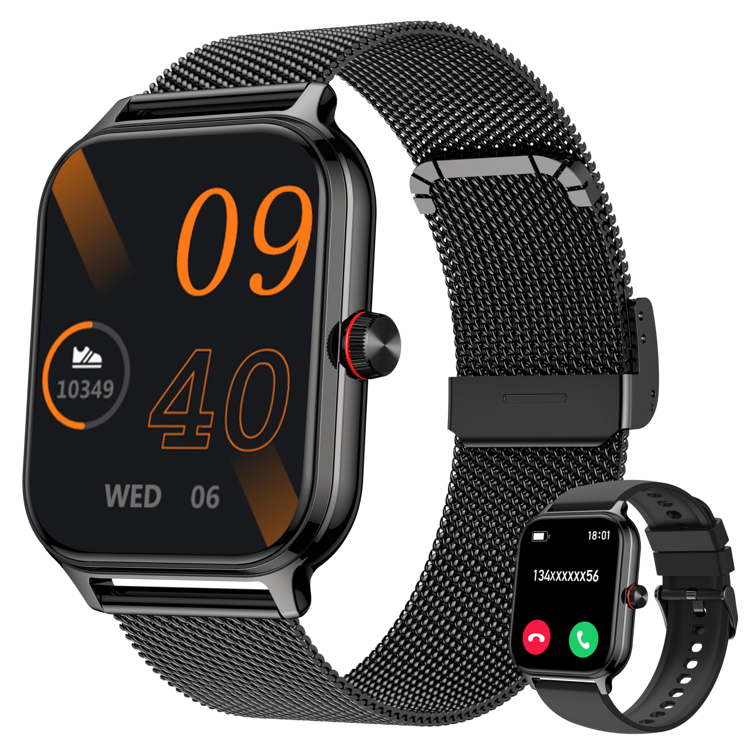 Reloj Inteligente Mujer Hombre Llamada Presión Arterial Frecuencia Cardíaca Sueño, 1.96'' AI Smartwatch Deportivo 100+ Deportes, IP67 Podómetro Alarma Calculadora Clima iOS Android