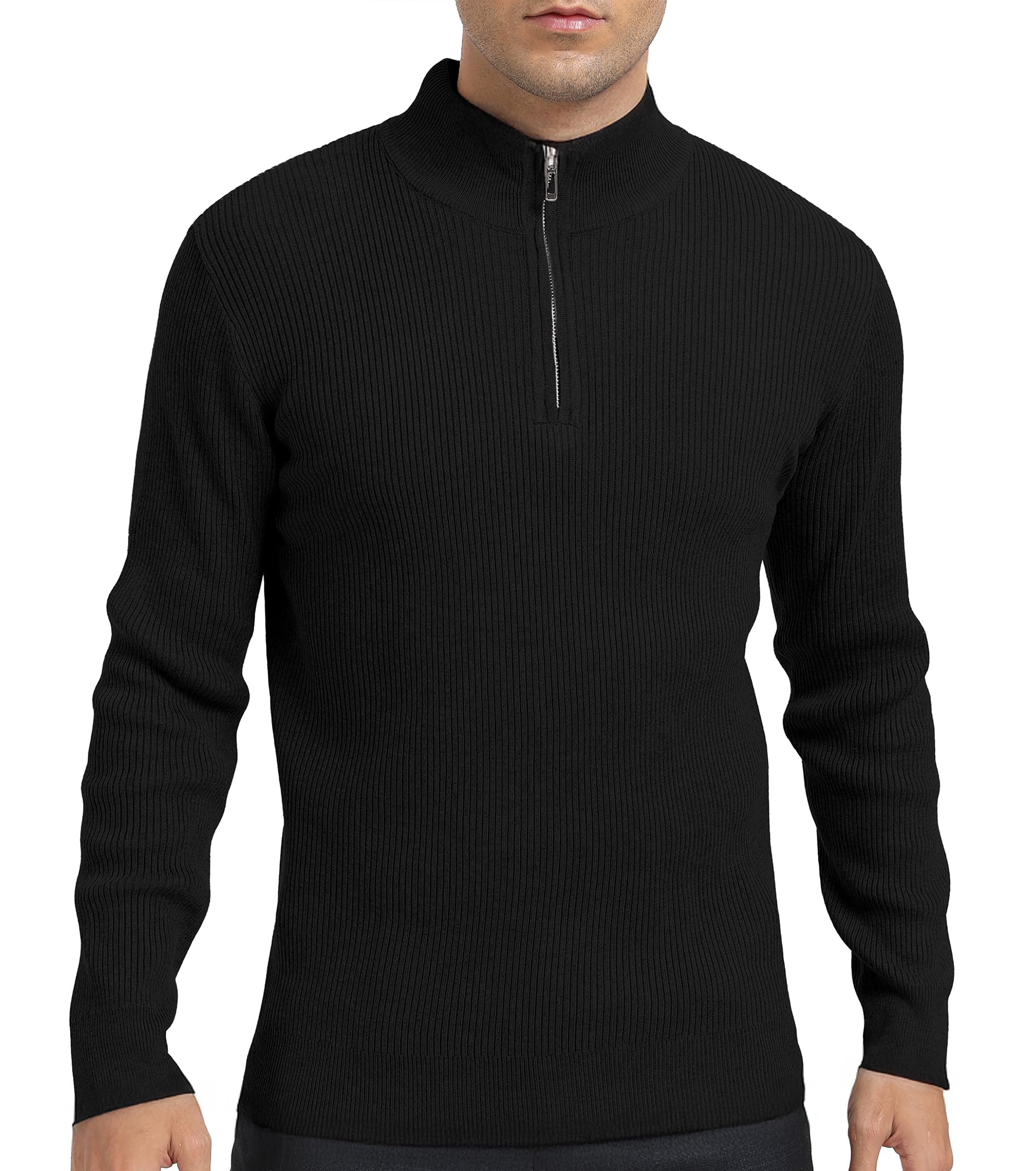 Jersey Hombre Invierno Cuello Alto con Cremallera Suéter Punto Manga Larga Cálido Trabajo Pullover