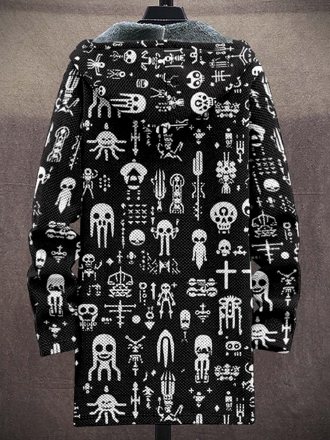 2025 Men's Ethnic Pattern Hooded Jacket Long Cardigan Hoodies Full Zip Vintage Knitted Zipper Coat with Pocket - Image 3