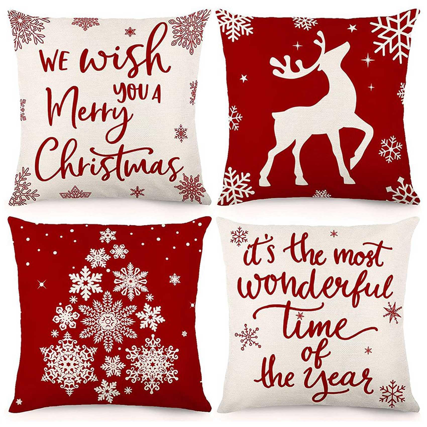 CTRLZS Christmas Pillow Covers 18x18 Set of 4 Christmas Decorations Farmhouse Throw Pillowcase Cushion Case for Home Decor