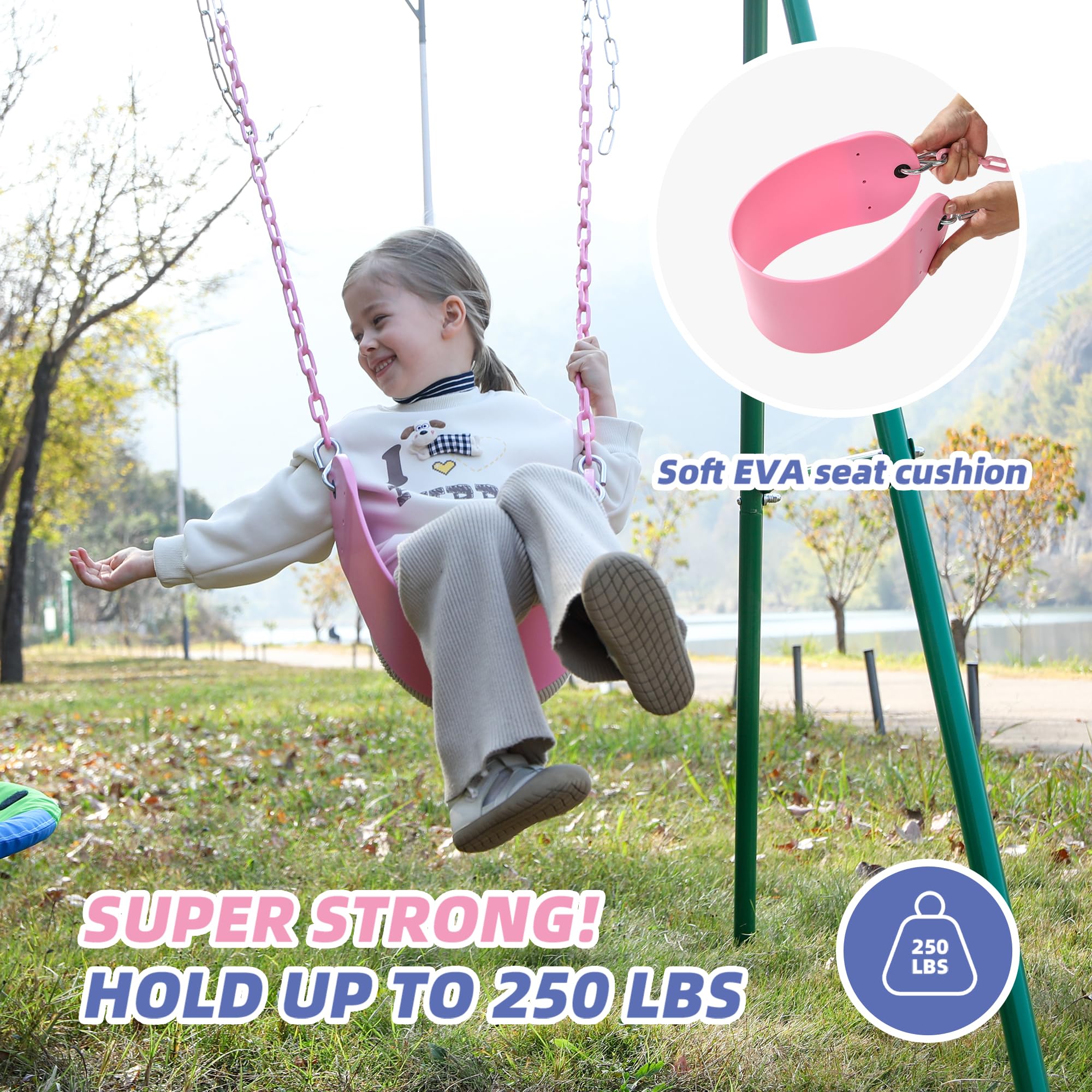Pink Swing Seat - Heavy Duty Chain Plastic Coated - Playground Swing Set Accessories Replacement Gift Box Set Birthday Gift