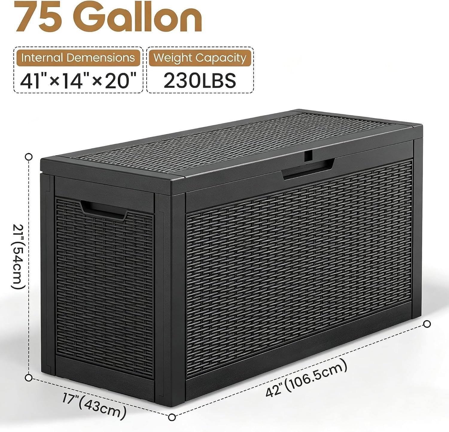 Baulera Exterior Impermeable 130L para Almacenaje Terraza, Ratán Negro