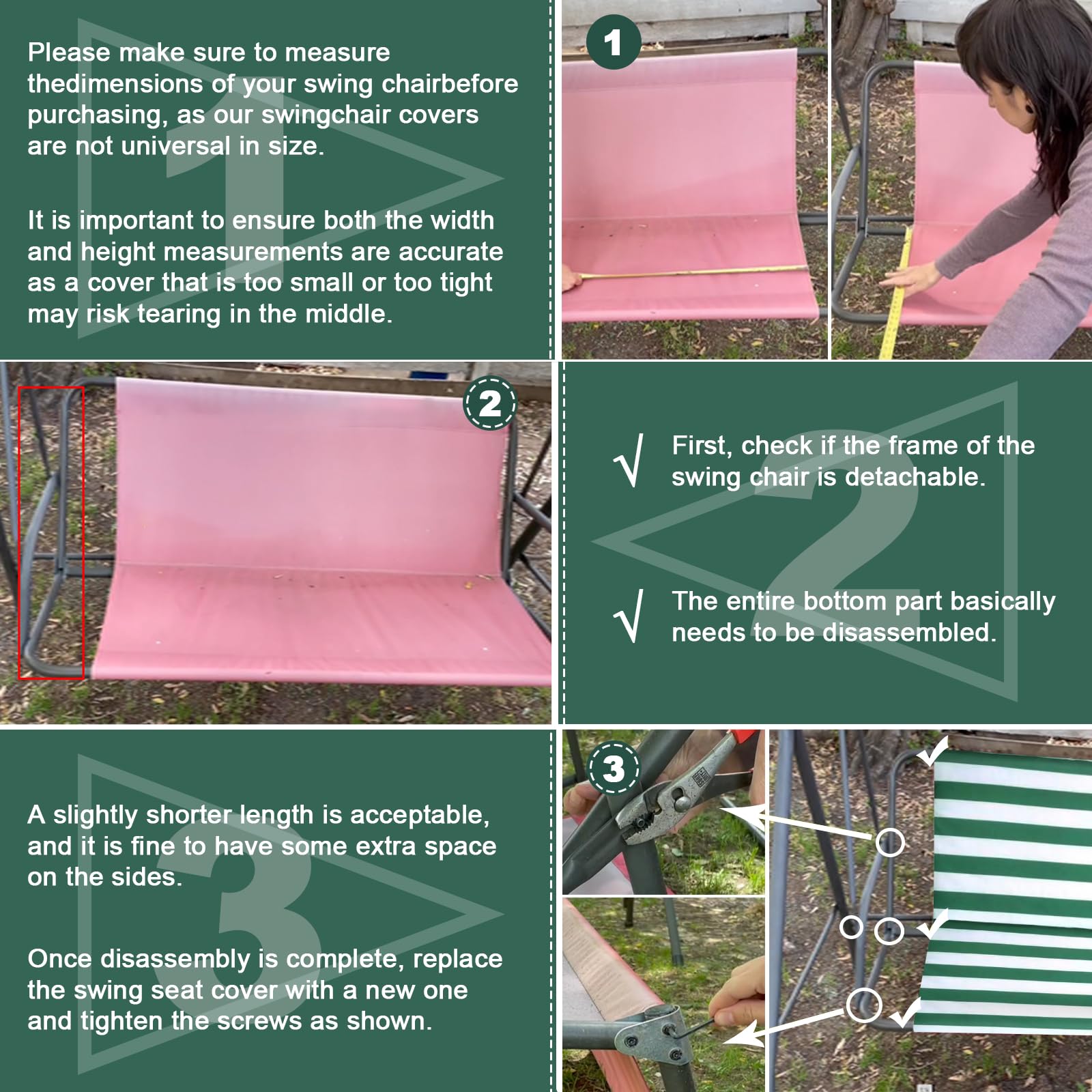 WingFly Funda de Asiento de Jardín para Columpio de Jardín, para Silla Mecedora de Jardín, Fundas para Silla de Jardín, 2 y 3 Plazas Rayas Horizontales Verde (158 * 52 * 52cm)