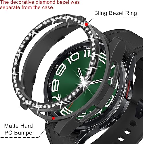 Miniatura 9 de Funda protectora de reloj 2 en 1 para Samsung Galaxy Watch 6 Classic de 1.850 in, cubierta de parachoques duradera de PC, anillo bisel de diamantes