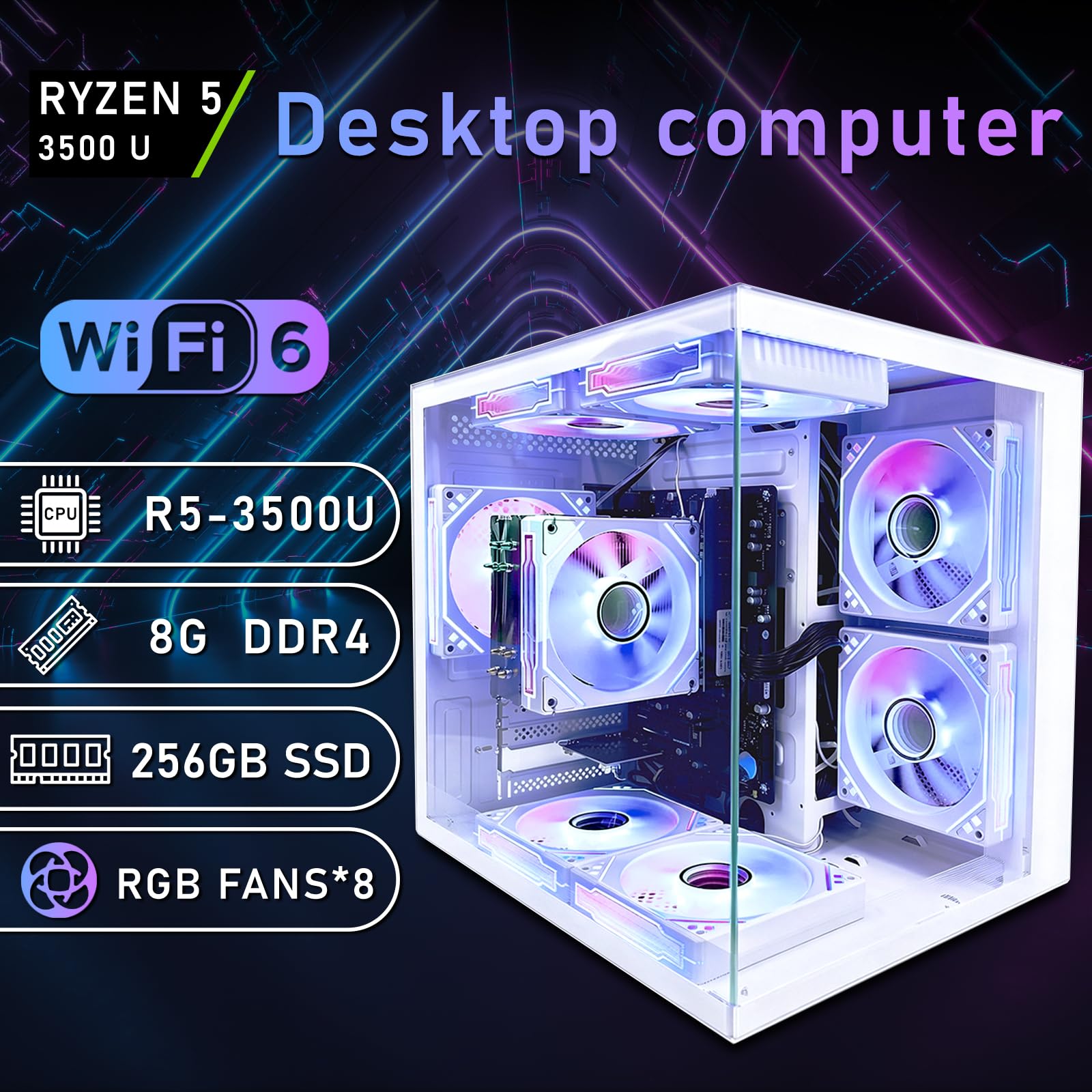 Amazon.com: suevery Prebuilt Gaming PC, White, 8G RAM, AMD Ryzen5