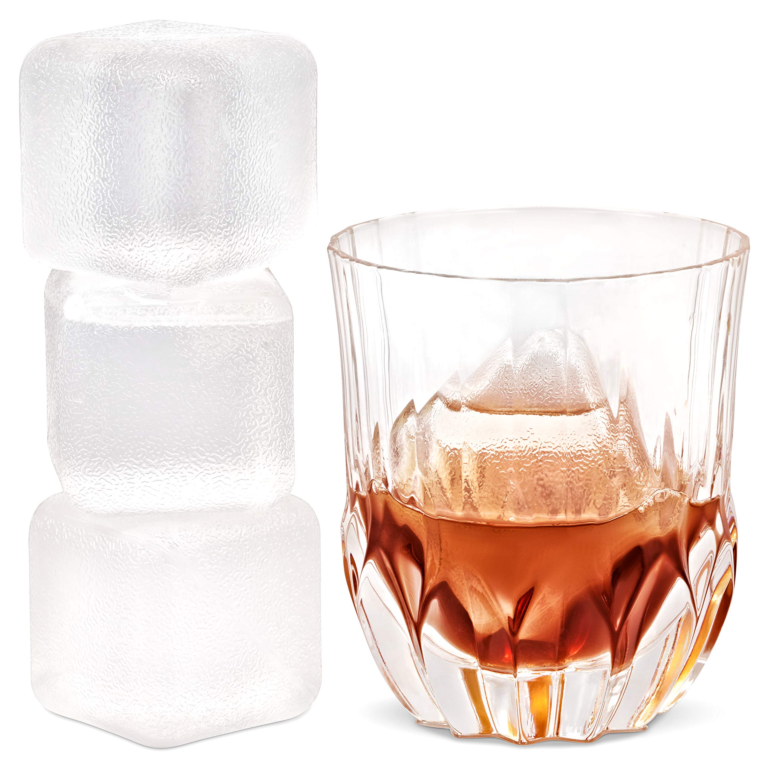 Efiwasi – Extra Large Reusable Ice Cubes For Drinks - Chills Drinks Without Diluting Them - Made From BPA Free Plastic - Refreezable, Washable, Quick And Easy To Use - Pack Of 4 in Mesh Bag
