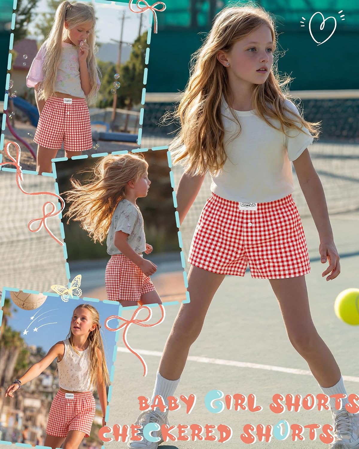 Girls Gingham Shorts Toddler Plaid Elastic Waist Kids Loose Casual Summer Baby Checkered Boxer Bottoms with Pockets