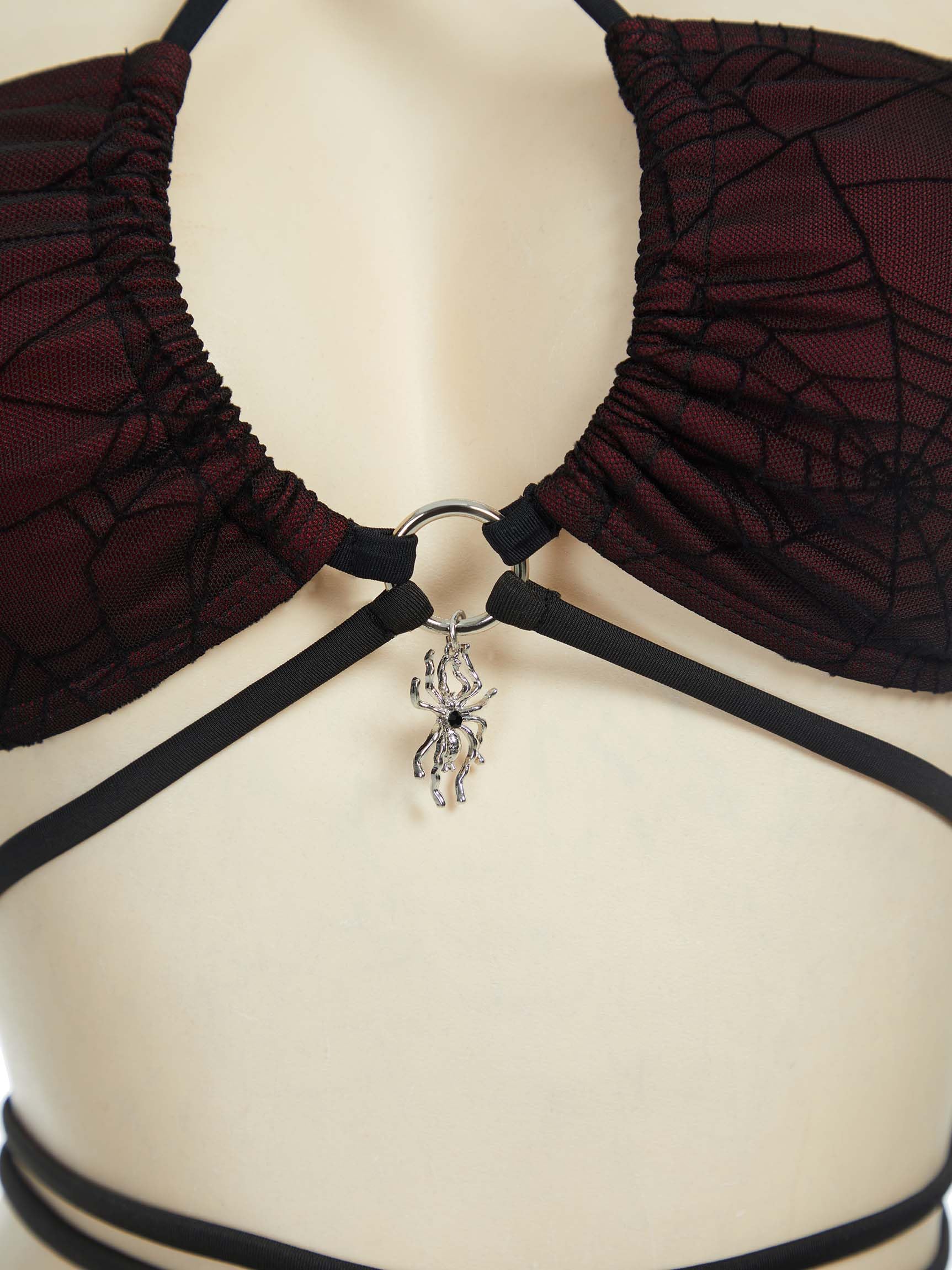 MEOWCOS Goth Bikini Swimsuit Spider Web Design Bathing Suit Dark Style Pretty Crawler Gothic Swimsuit