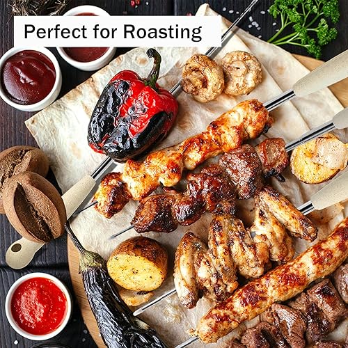 Miniatura 2 de 6 palitos para asar malvaviscos de 32 pulgadas  Palitos extensibles para hoguera larga  Palitos resistentes para perros calientes para fogatas,