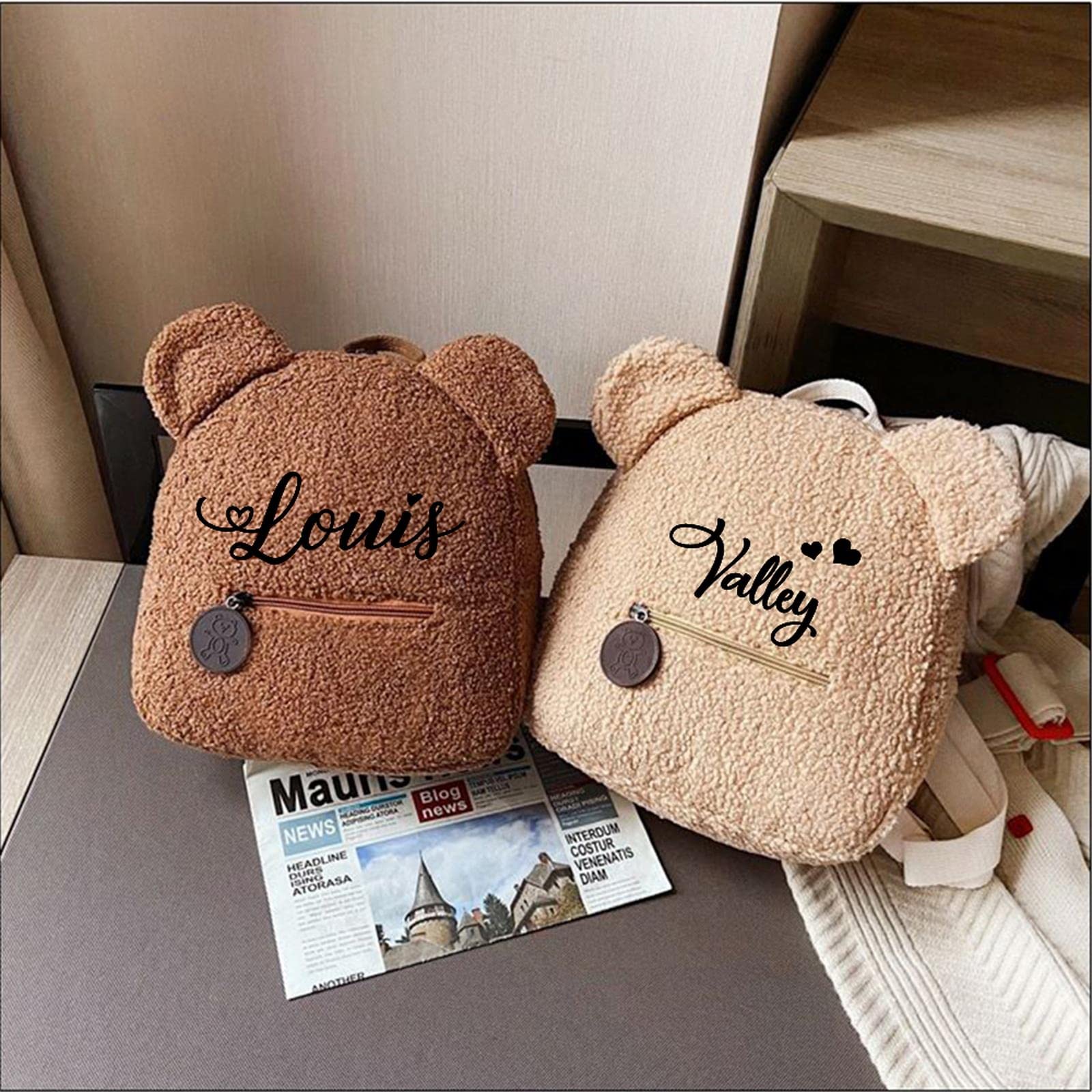 MOGSA Mochila escolar personalizada de oso, mochila personalizada para mujer, mini mochila de viaje para compras, bolso de hombro con forma de oso