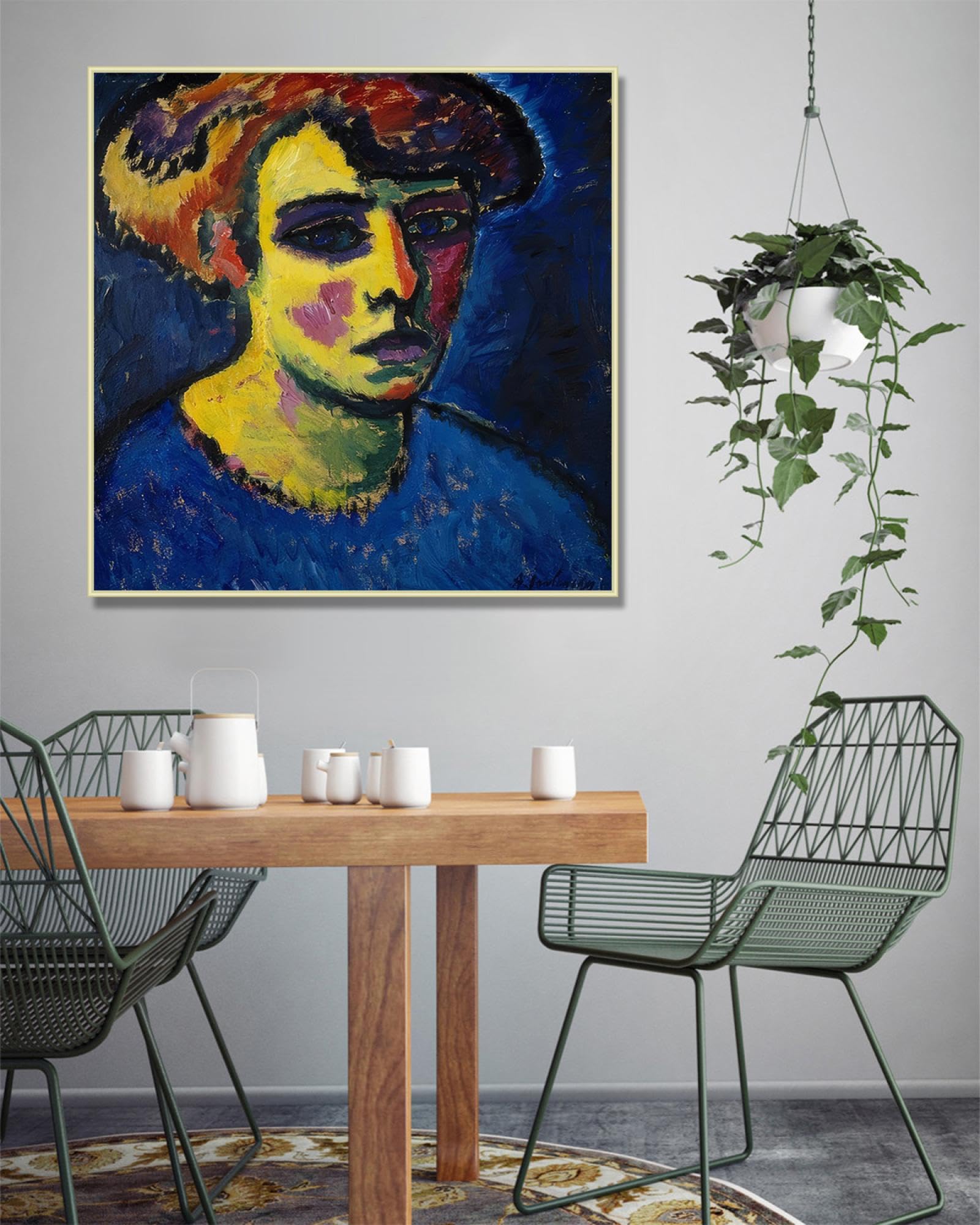 NHLDZYH Rama szampana. Aleksiej von Jawlensky druk artystyczny, (głowa kobiety), reprodukcja słynnych obrazów, dekoracja ścienna do kuchni, sypialni. 60 x 60 cm