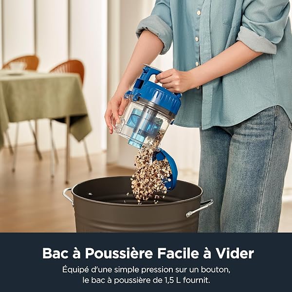 Eureka WhirlWind Aspirateur sans Sac, Aspirateur Traîneau silencieux, Aspirateur Cyclonique Léger et Puissant pour Tapis, Sols Durs, Poils d'Animaux et Poussière, 700W, 1,5L, Bleu - 5