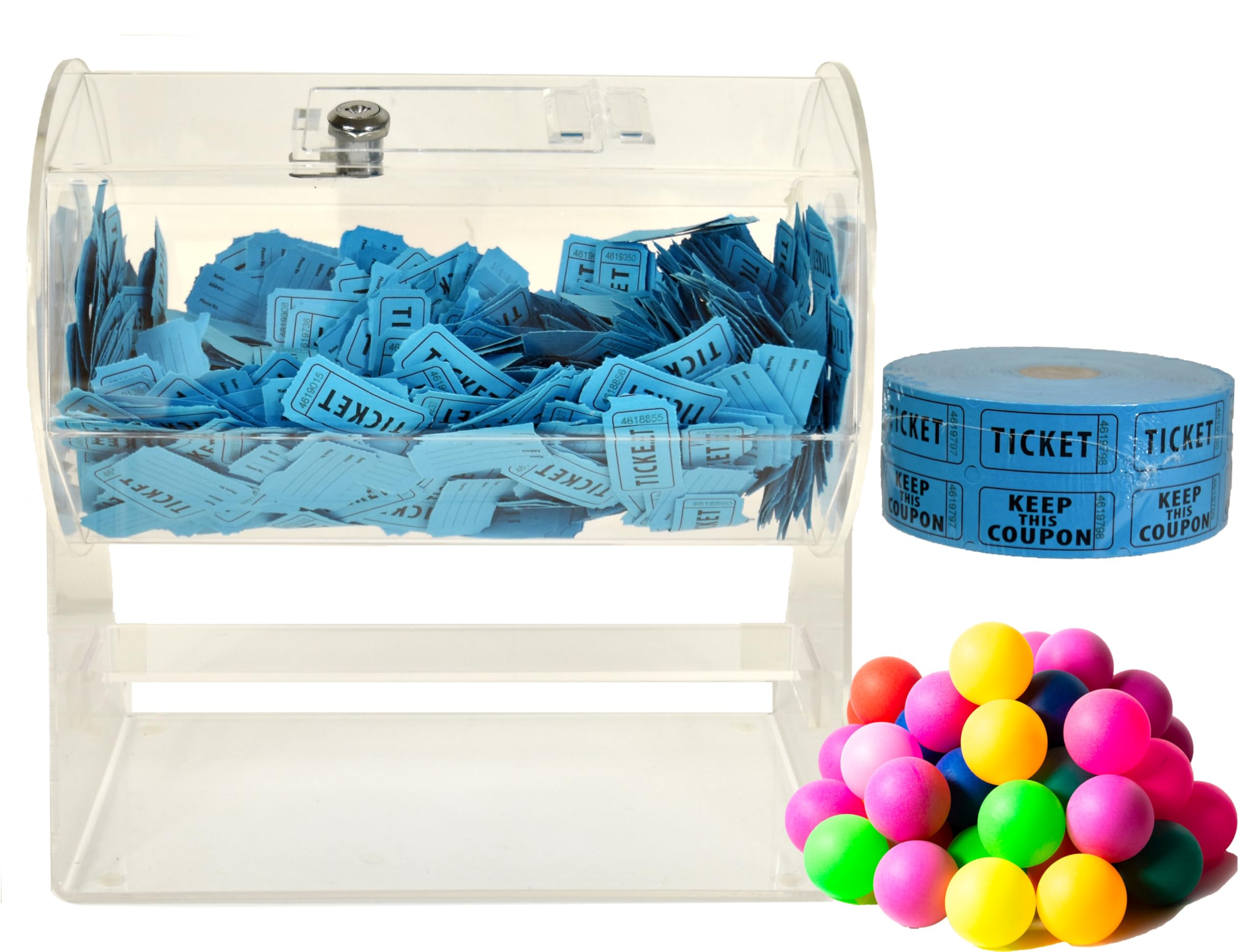 Acrylic Raffle Ticket Drum - Tickets and Color Balls Included Transparent Design, Security Lock - Ideal for Lotteries, Casinos, Fundraisers, and Events, Ready to use Stright Away