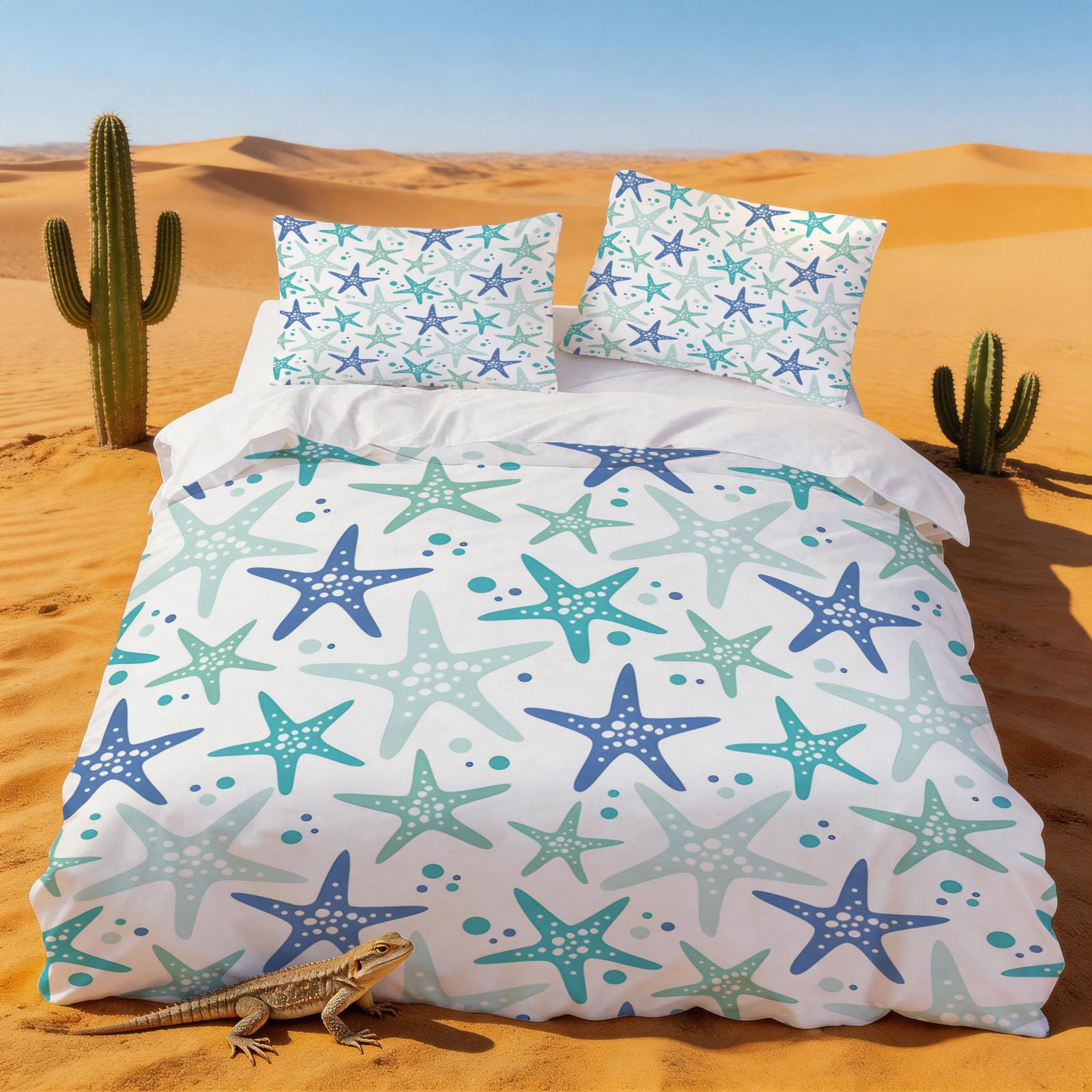 Housse de couette 240 x 260 Océan d'Étoiles de Mer avec taies d'oreiller pour lit 2 personnes