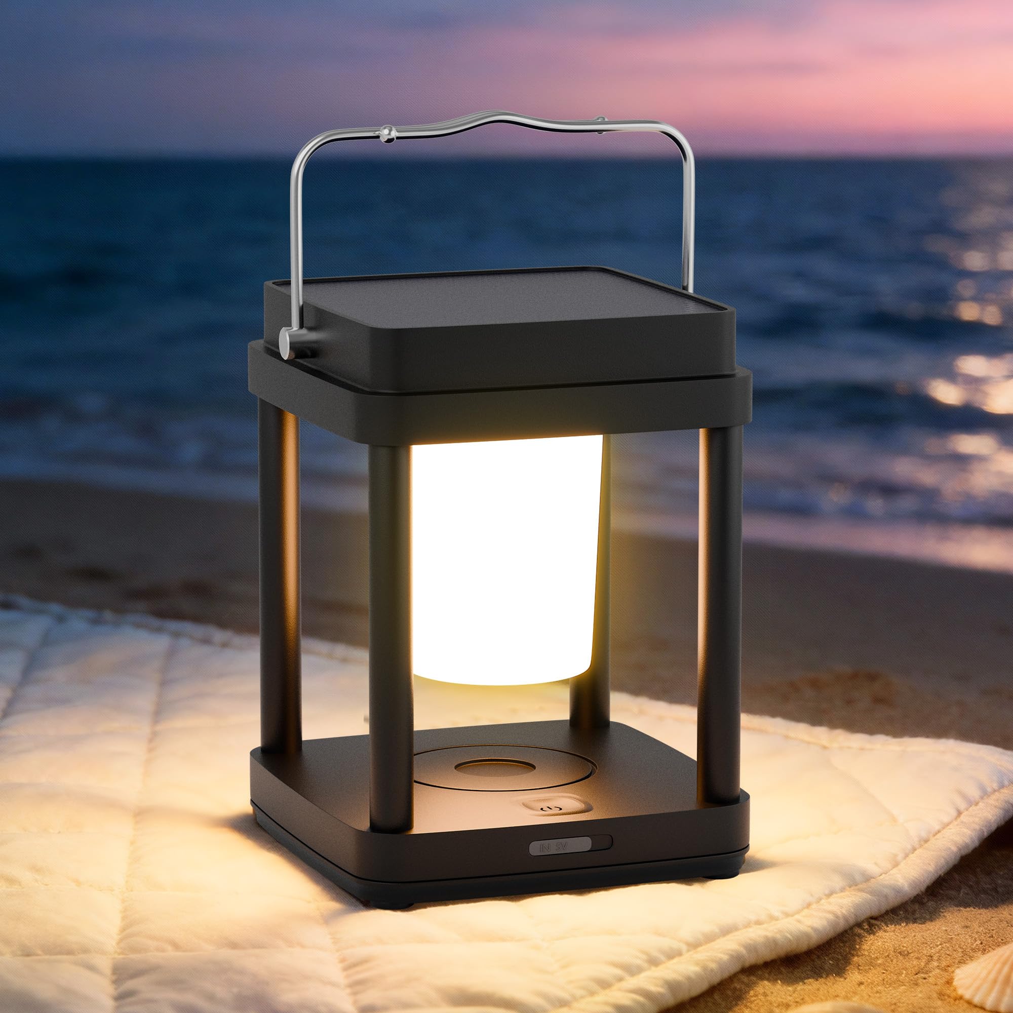 Lanterne solaire d'extérieur sans fil avec contrôle tactile, lanternes solaires étanches rechargeables pour lecture, marche, camping