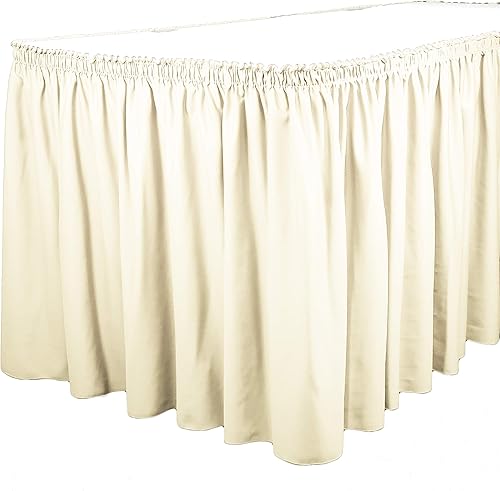 TableLinensforLess Falda de mesa de poliéster, altura de la mesa (21 pies plisado fruncido, marfil)
