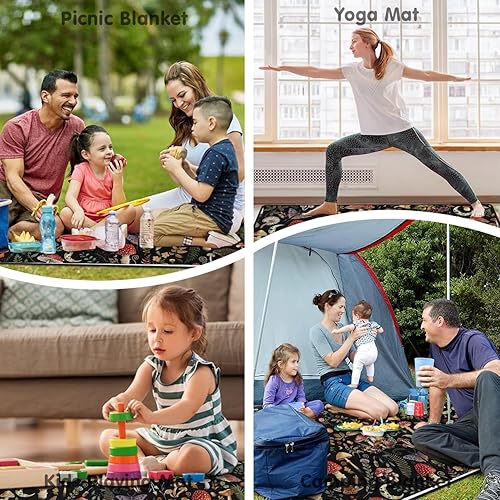 Miniatura 176 de Manta de picnic extra grande impermeable plegable (80 x 80 pulgadas), manta de playa impermeable a prueba de arena, 3 capas para el aire libre