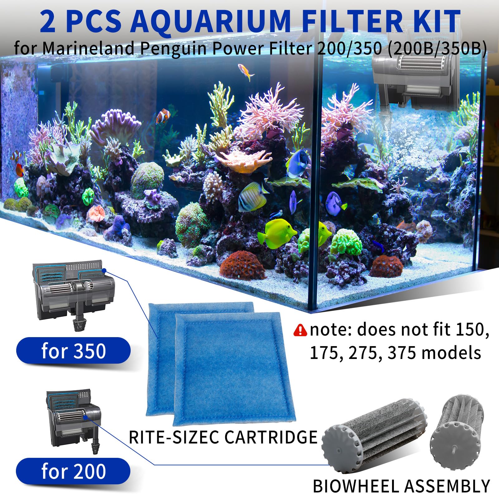 Zestaw filtrów do akwarium, 2 szt. do filtra mocy pingwina Marineland 200/350 (200B/350B), zawiera biowheel + wkład wymienny Rite Size C, czystsza woda do akwarium
