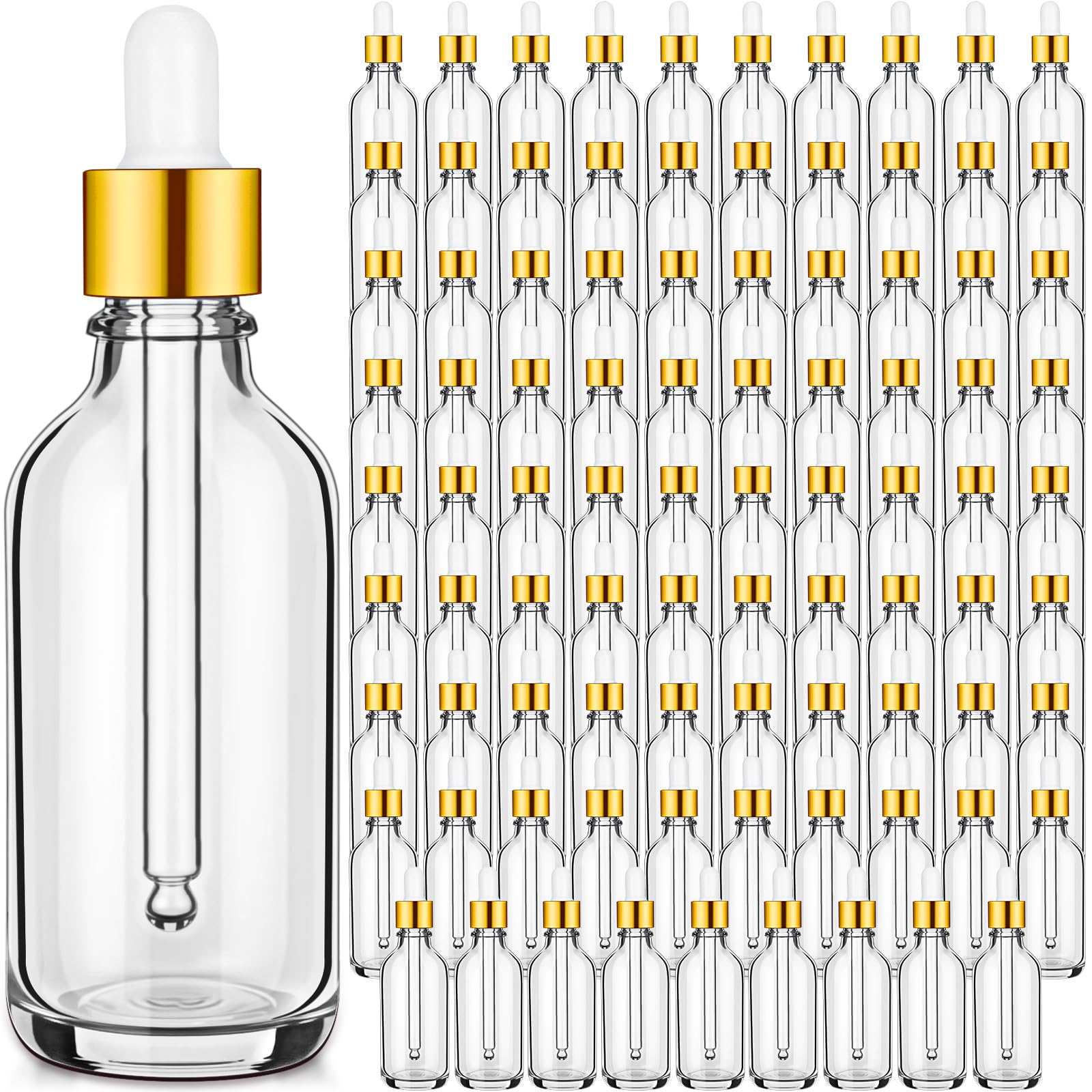 Nuogo 100 Pack Glass Dropper Bottles 2 oz Tincture Vials with Eye Droppers Leakproof Travel Bottles for Essential Oils Liquids (Clear)
