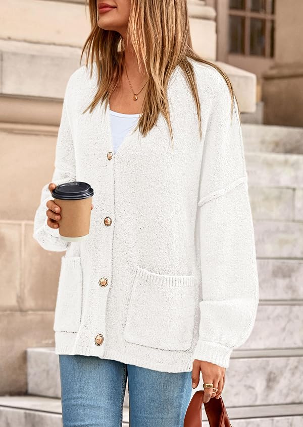 PRETTYGARDEN Oversized Chunky Cardigan Sweaters for Women White,L by PRETTYGARDEN - Used condition - Image 8