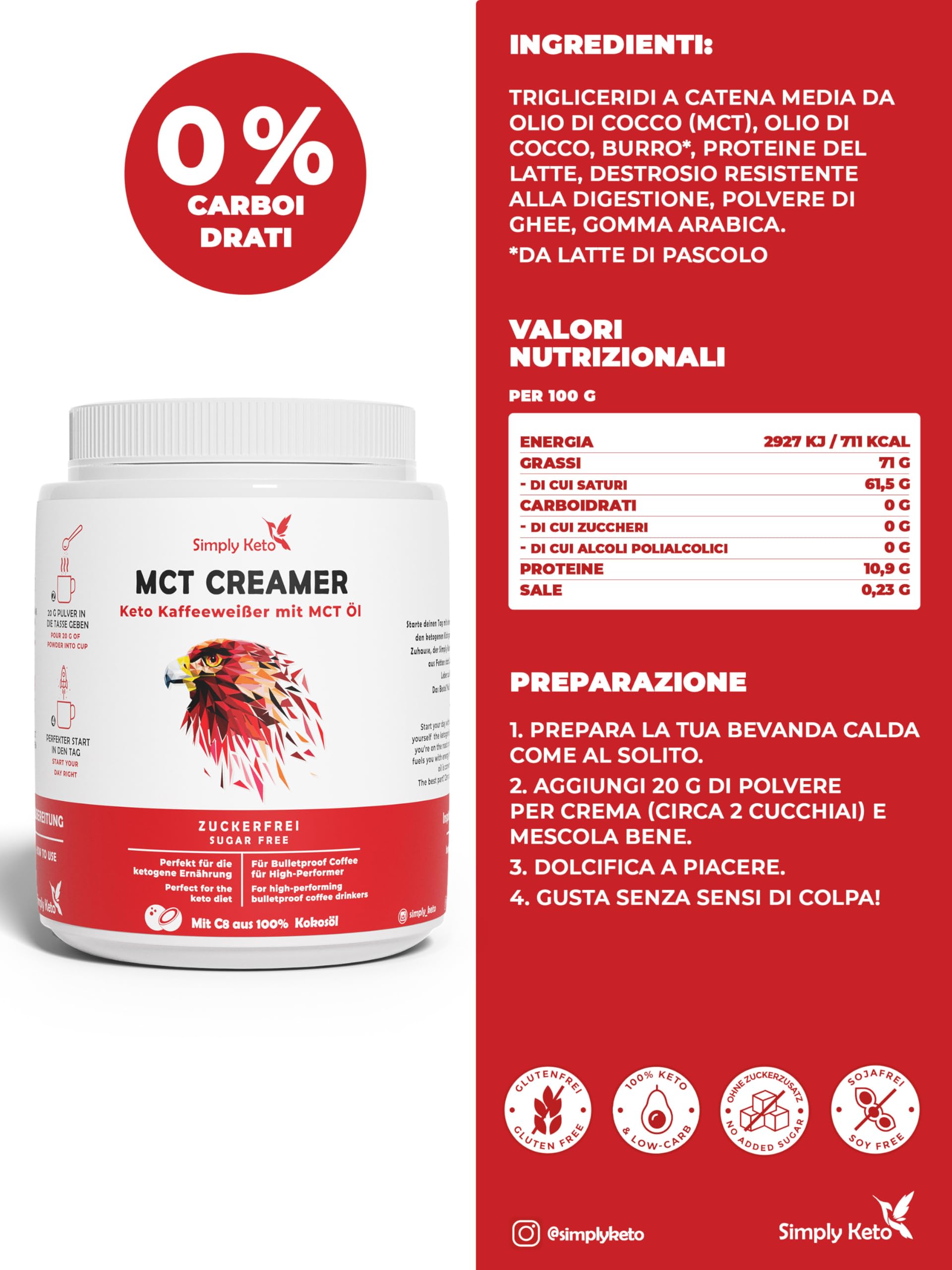 Simply Keto Tarro de crema MCT 450g - Crema cetogénica sin azúcar para el café a prueba de balas - Con aceite MCT, aceite de coco y mantequilla de pasto - Optimizado para el rendimiento