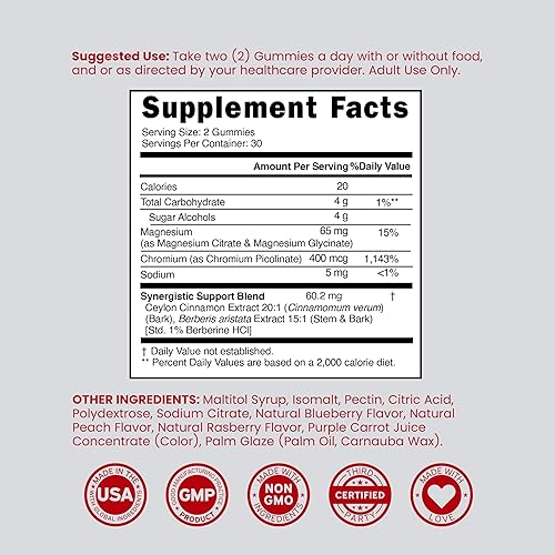Miniatura 6 de Gomitas de berberina con canela de Ceilán (1.200 mg) Suplemento de berberina de Ceilán y canela de Ceilán sin azúcar prémium para adultos, probado