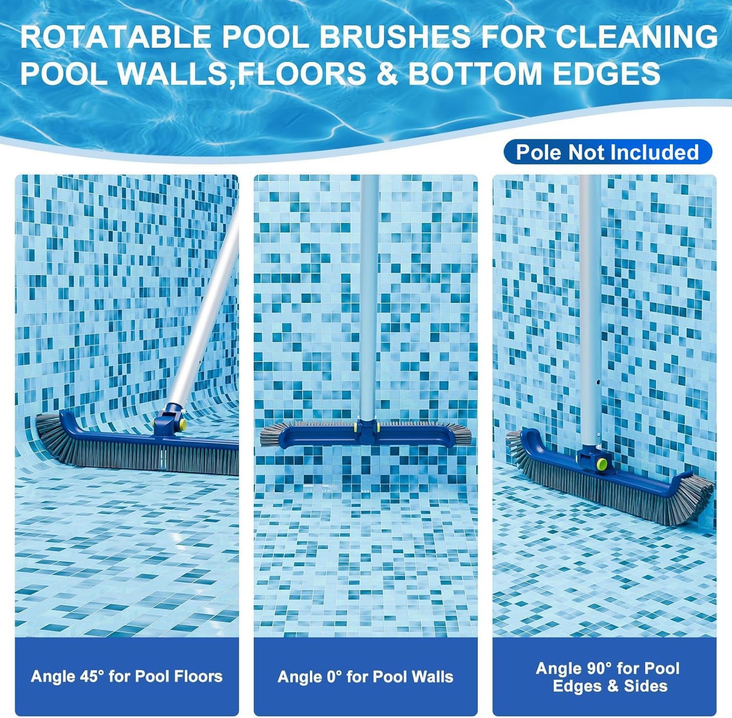 POOLAZA 17.5" Pool Brush with Rotatable Handle & Curved Edges