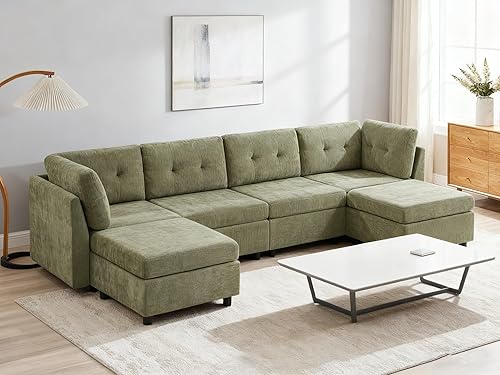 VANOMi Sofá modular seccional, sofás seccionales en forma de U para sala de estar, sofá modular de nube de 4 asientos con 2 otomanas, 112 pulgadas