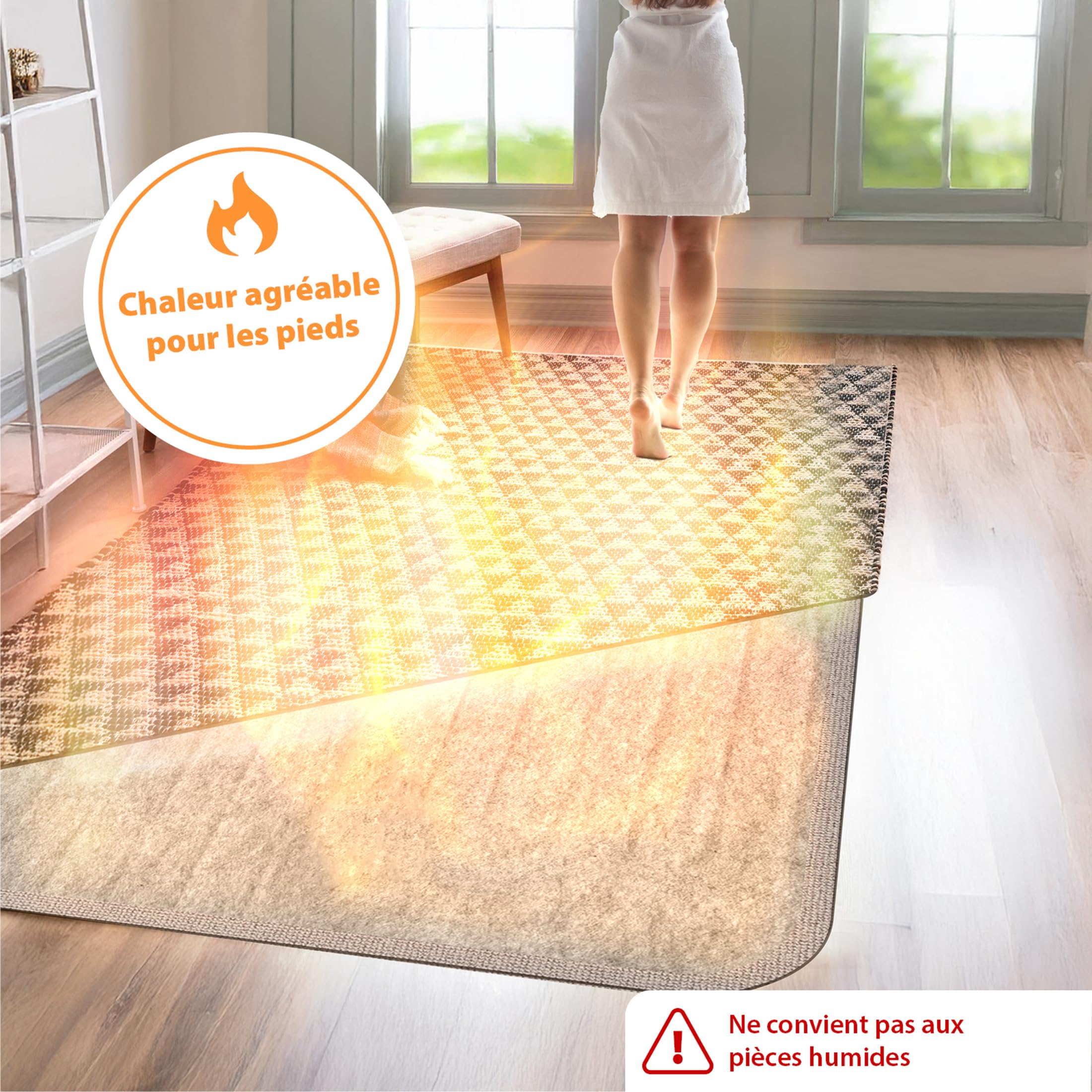 Mi-Heat sous-Tapis Chauffant 100x140cm - sous Tapis Chauffage Tapis de Sol Chauffant jusqu'à 30°C - 3 Niveaux de Chauffage et minuterie