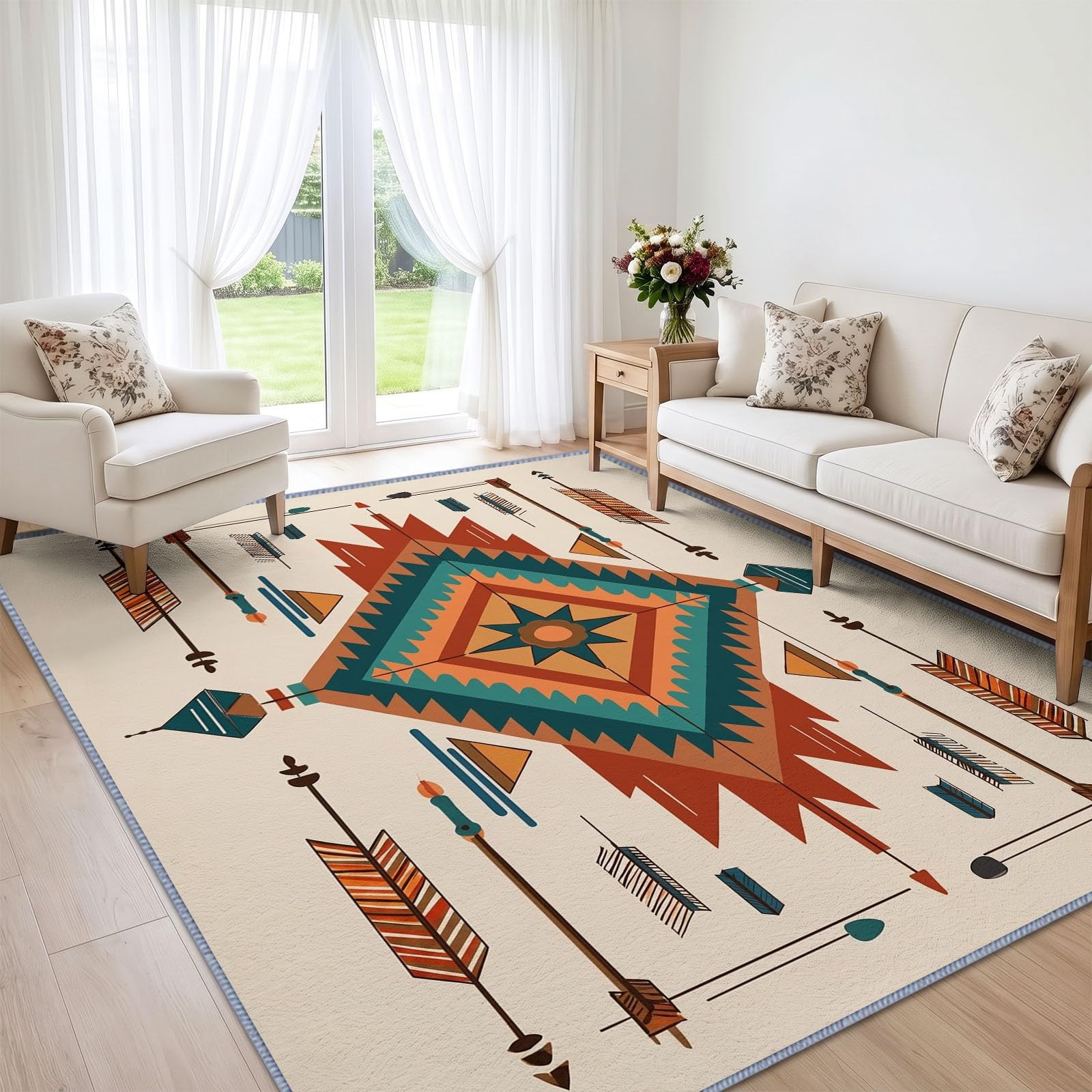 Tappeto da soggiorno pergolato Azteco Freccia 80 x 150 cm Ragazzi Ragazze Adolescenti Western Tappeto da camera 3D stampato flanella lavabile moquette tramonto cucina ufficio