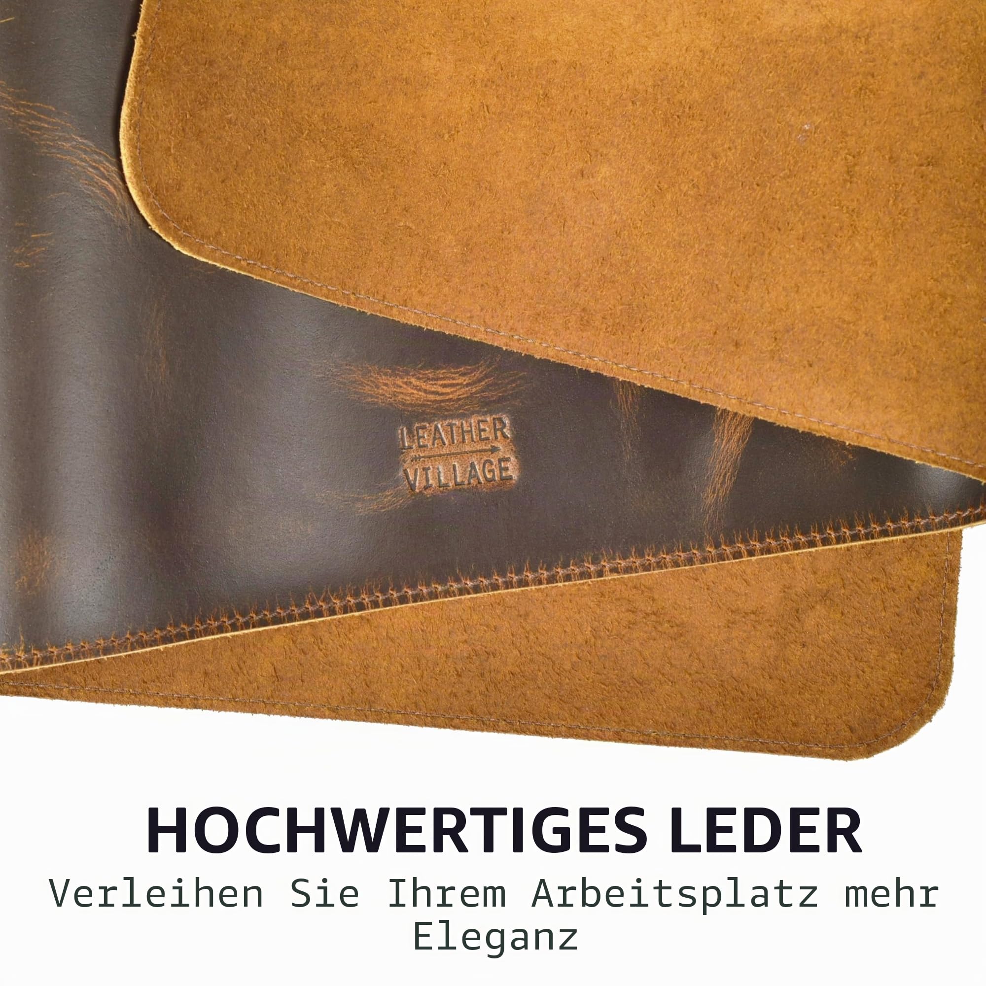 LEATHER VILLAGE Schreibtischunterlage aus echtem Leder für Schreibtisch und Laptop, mit Ledertablett und Tee-Untersetzer, 3 mm dick, Schreibtischabdeckung aus echtem Leder, Braun, 81,3 x 40,6 cm | 81,3 x 40,6 cm, große Vollnarben-Schutzfolie für Tastatur,