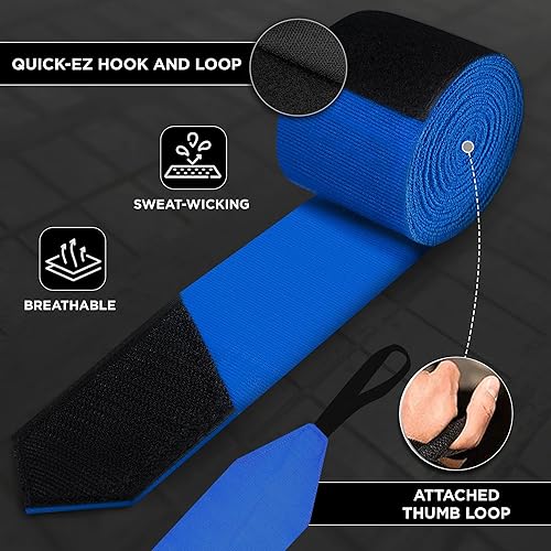 Miniatura 3 de WYOX Vendas de mano de 180 pulgadas, para hombres y mujeres, color rojo, negro, rosa, azul, para boxeo, kickboxing, muay thai, artes marciales