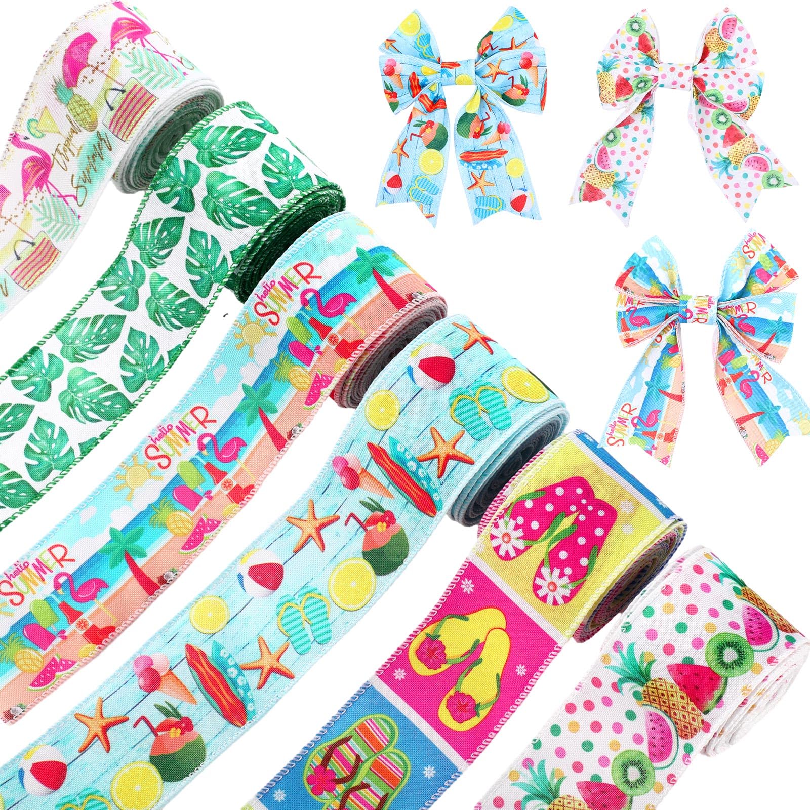 Summer Wired Ribbon 4 Rolls - Flip Flop & Sunshine Theme For DIY Crafts, Wreaths, Gift Wrapping - View #3