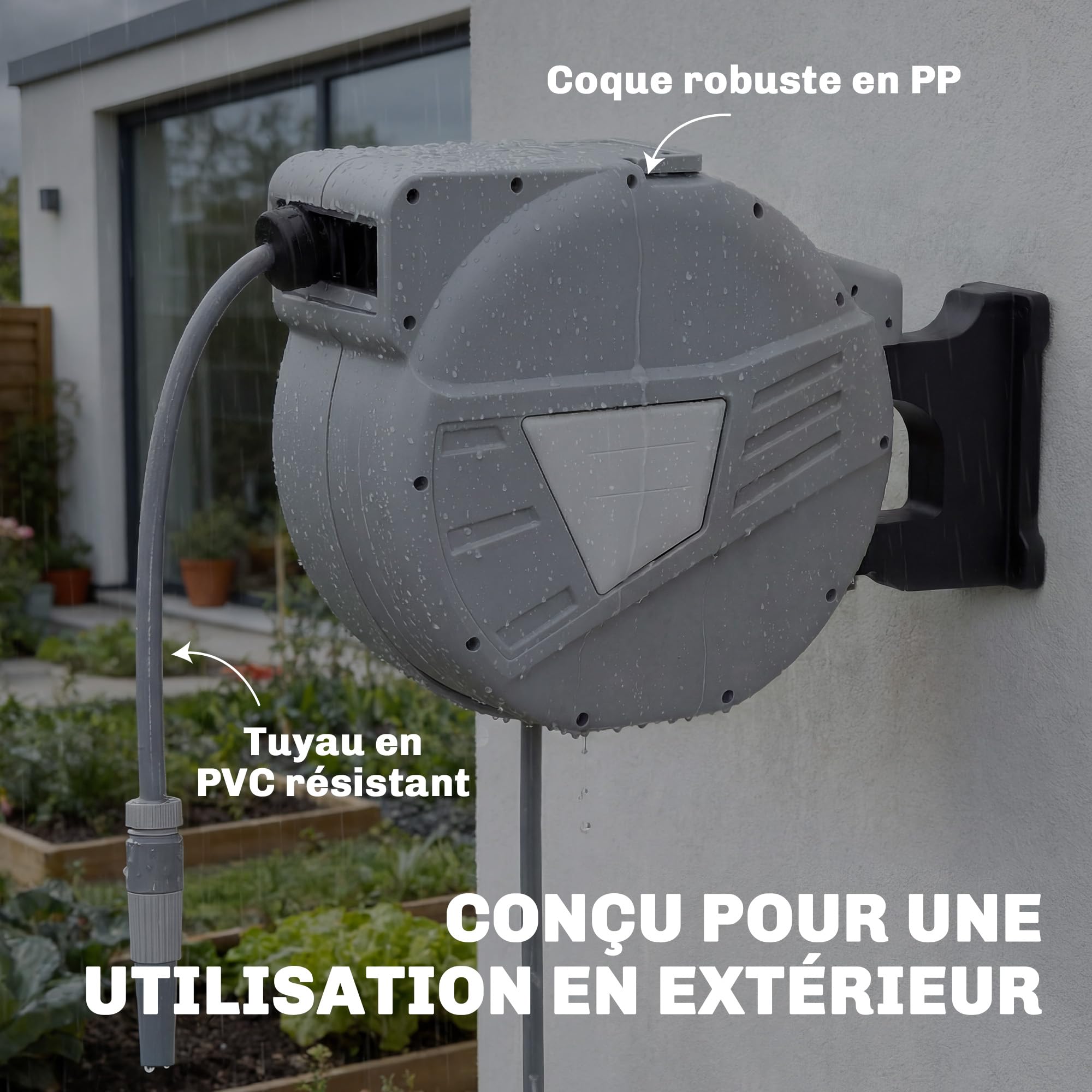 Outsunny Raccoglitore per tubo da parete 40+2 m Girevole 180° Grigio