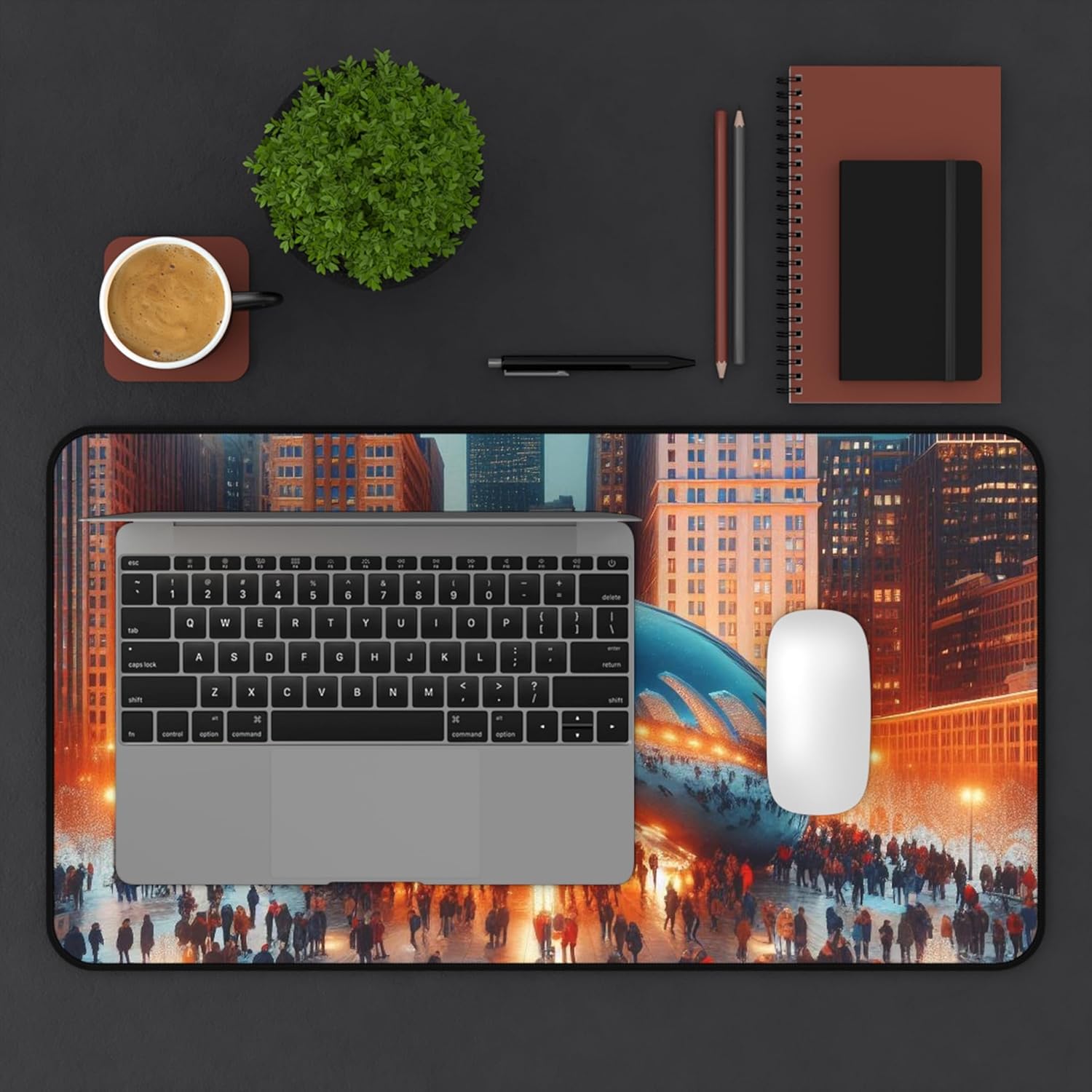 Chicago’s Millennium Park Desk Mat with Sparkling Cloud Gate - Vibrant Colors Rubber Base Smooth Surface