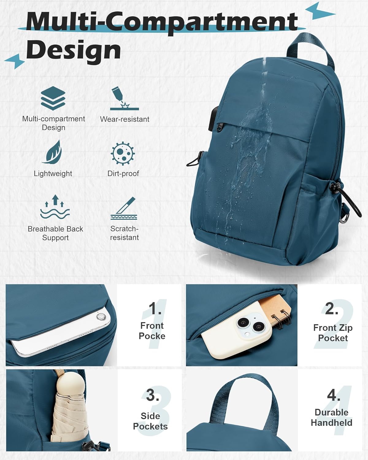 SEAFEW Blue Sling Crossbody Backpack Shoulder Messenger Bag for Men, Mini Anti Theft One Strap Motorcycle Backpack Sling Tactical Chest Bag for Travel Hiking Sport Gym - Image 5