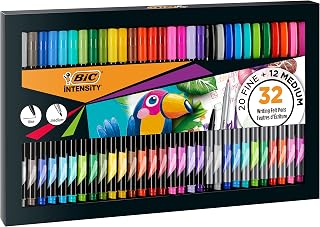 BIC Intensity Writing Felt Pens With Fine And Medium Writing Felt Pens In Assorted Colours, Pack Of 32