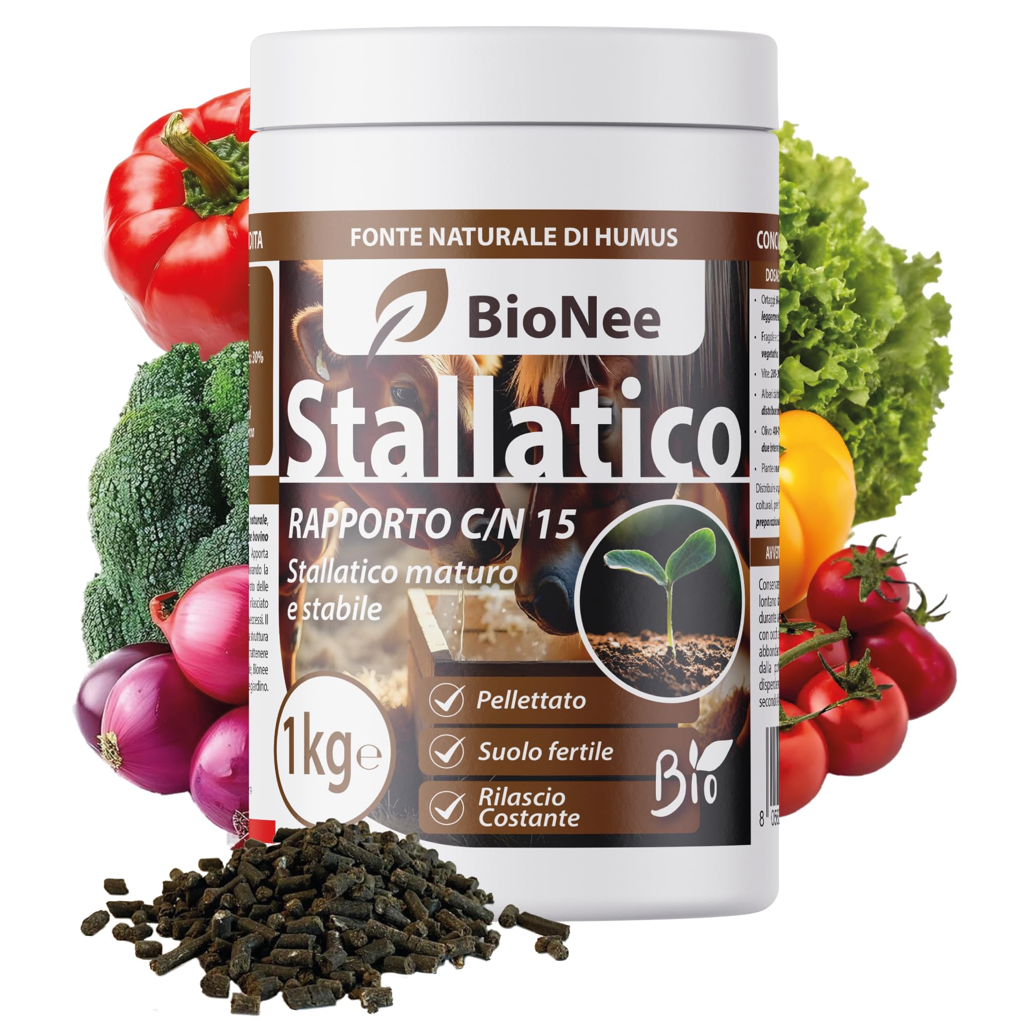 Bionee Stallatico 1 Kg – Concime Organico Naturale Pellettato | Fonte di Humus e Carbonio Organico | Consentito in Agricoltura Biologica | Per Orto, Frutteto e Giardino